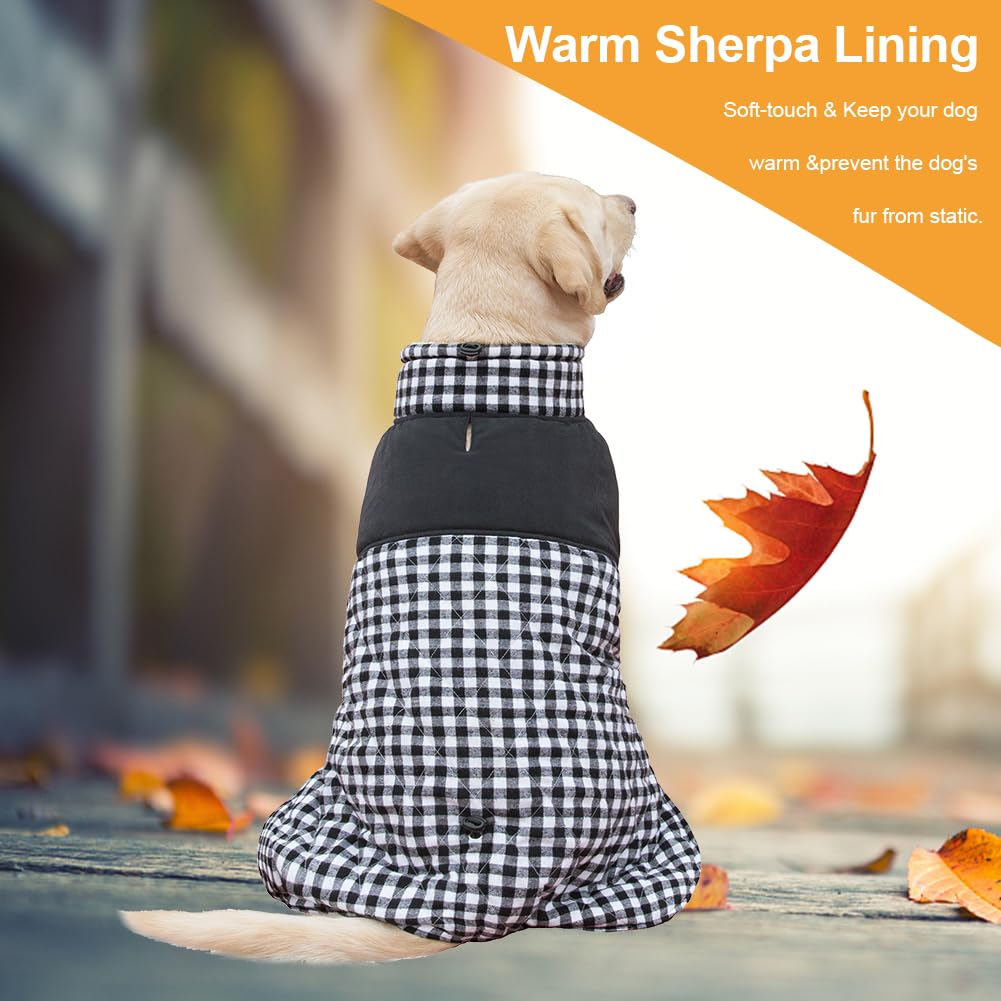 KOOGAL Reversible Winter Coat for Dogs, Windproof Waterproof British Style Plaid Jacket for Cold Weather - Image 4