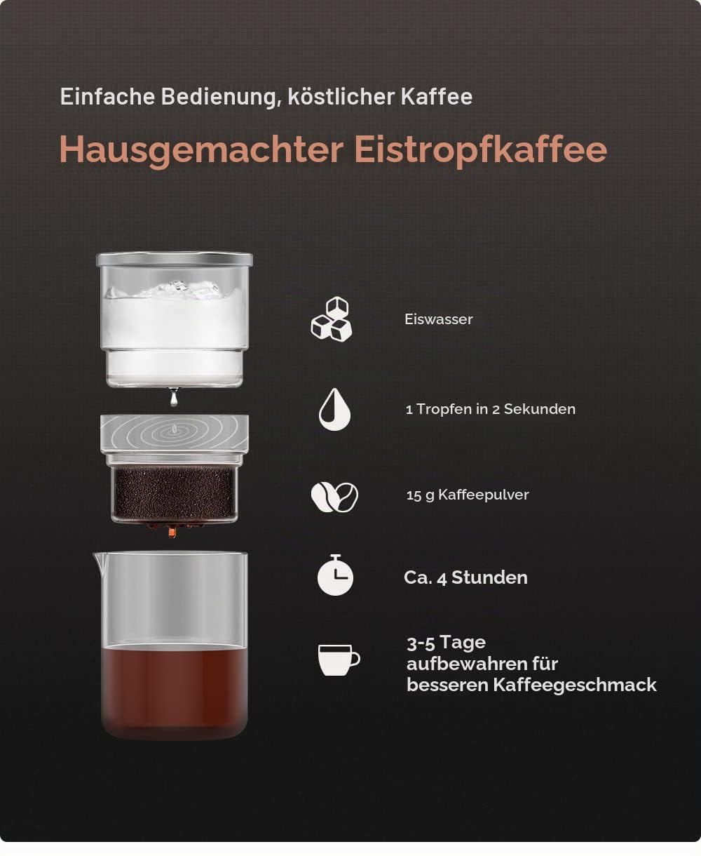 i Cafilas 2-in-1 Cold Brew Dripper Cold Brew Coffee Maker,Eis Tropf-Kaffeezubereiter 300ml - Kaffeebereiter für kaltgebrühten Kaffee und Tee, Kaffeemaschine für Kaltextraktion