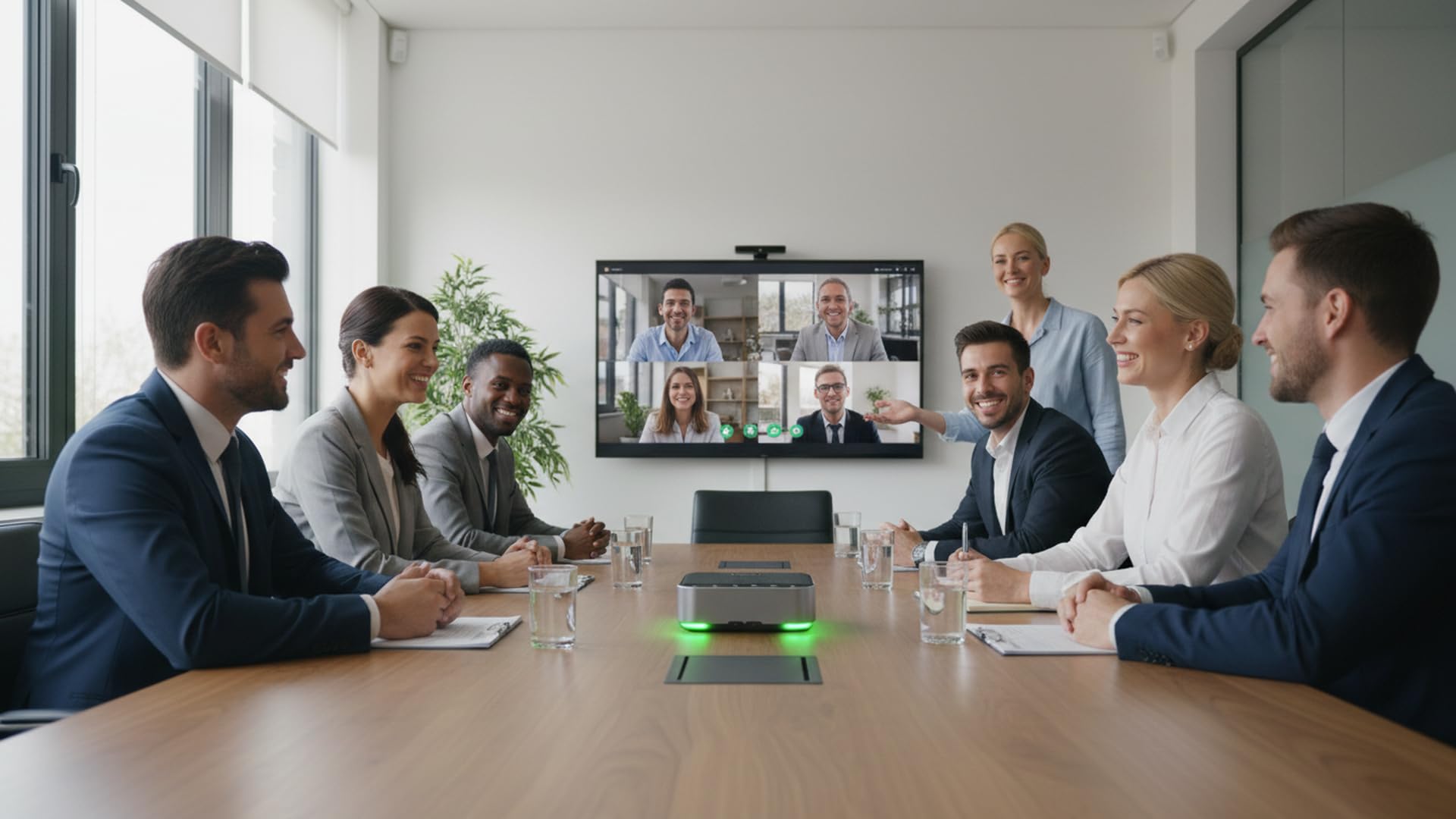 Octopus Elite Speakerphone Professional, Altoparlante e Microfono per Conferenza Wireless, Sistema Audio con 8 Microfoni, Bluetooth/USB, Riduzione del Rumore AI, Daisy Chain