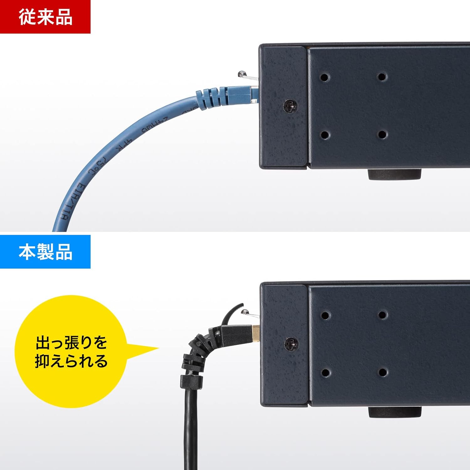 Sanwa Supply KB-T6ASYL-002BK 4-Way Fixed CAT6A STP LAN Cable (Black, 0.6 ft (0.2 m)