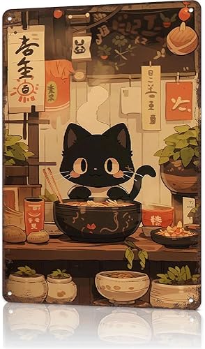 Miniatura 15 de Cartel de hojalata japonés vintage japonés con diseño de libélula, diseño de gato retro, placa de metal divertida para el hogar, dormitorio, sala de