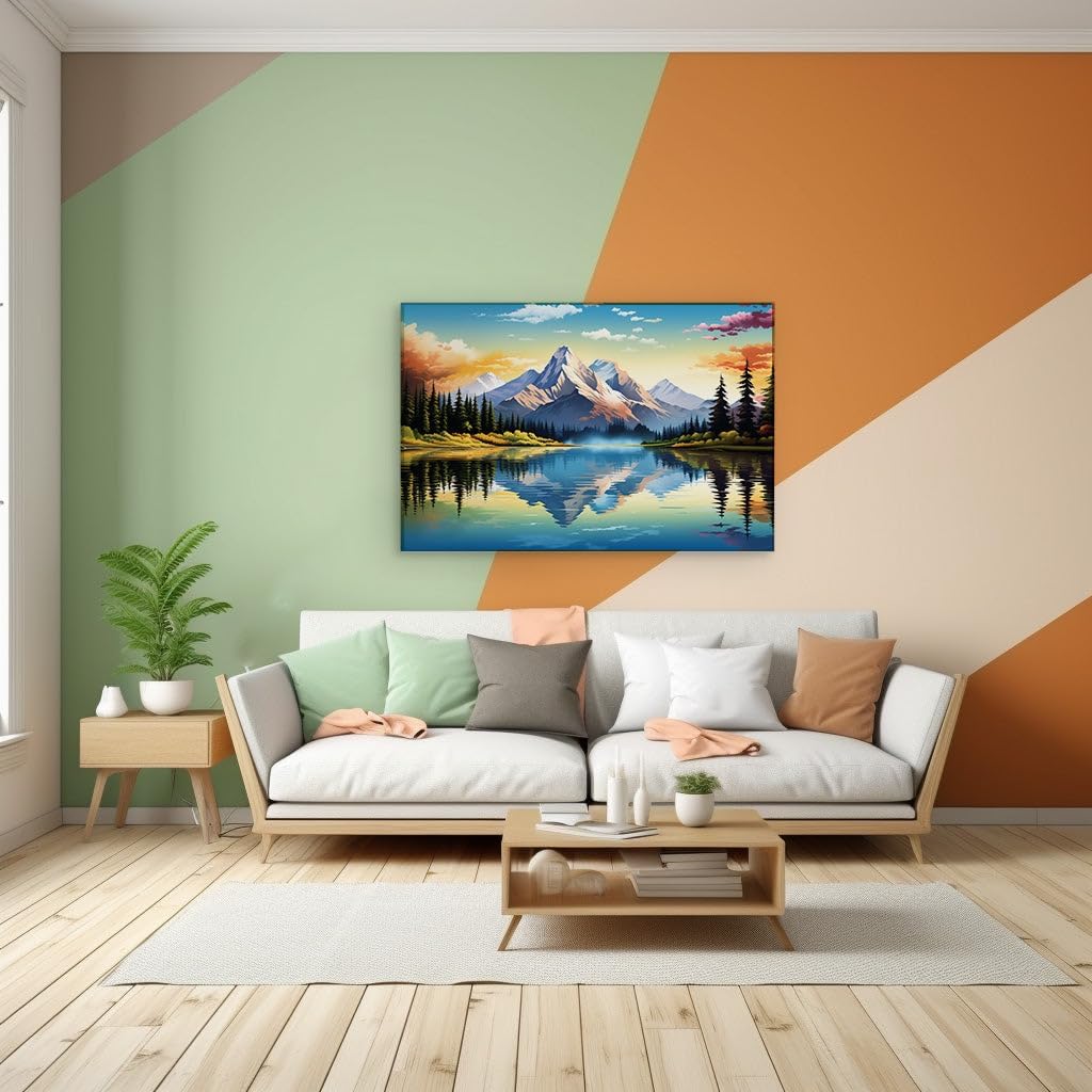 Canvas for Living room. Serene Sunset Majesty A Digital Rendezvous with Mountain Tranquility, 27 x 18 inch Canvas Wall Art - Surrealistic Visions - Modern Home Decor - 69x46 cm (27x18 inch)