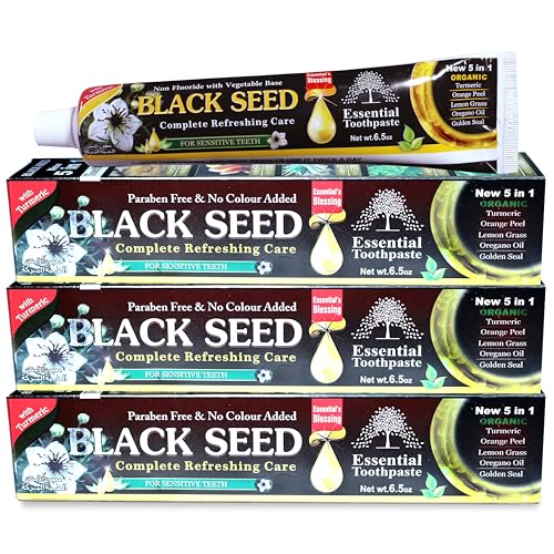 Essential Palace Organic Black Seed Toothpaste 100% Fluoride Free & Vegetable Base (3pack) 6.5oz for Sensitive Teeth