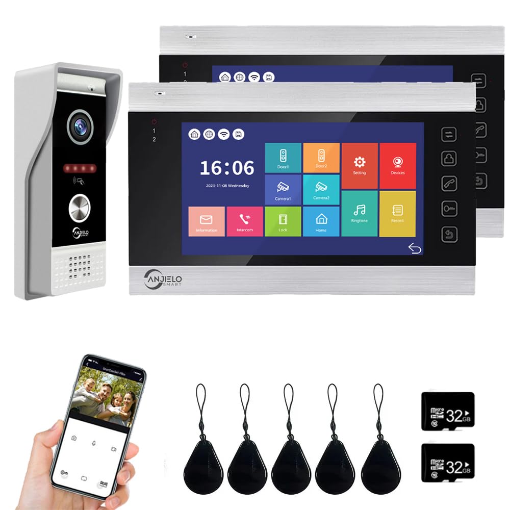 Sistema de intercomunicación de video, cámara de video WiFi con monitor de 7 pulgadas, timbre con cable 1080P, soporta entrada de tarjeta deslizante (silvery)
