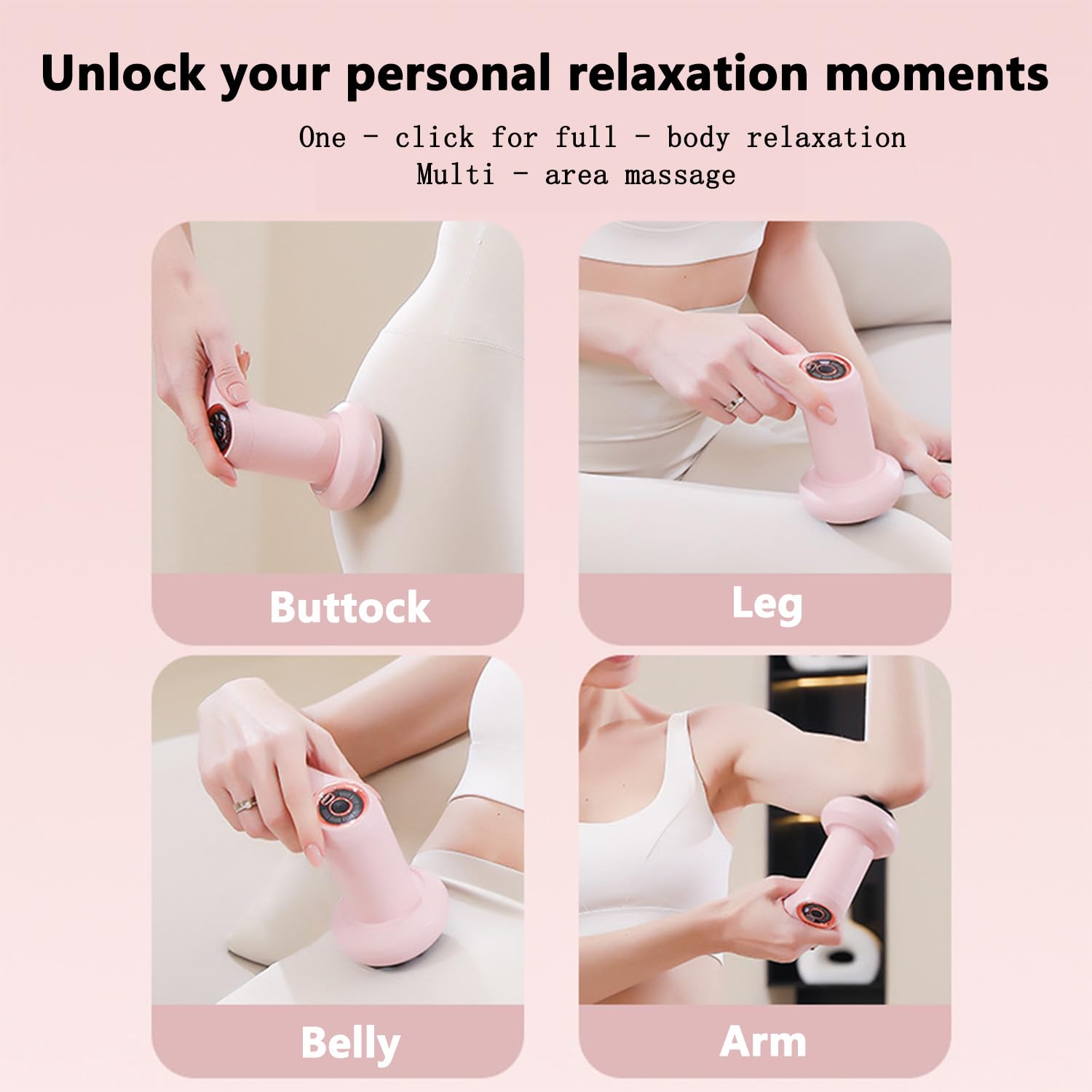 Tragbares Handmassagegerät - Multifunktionales Nacken-, Rücken- und Schultermassagegerät, geräuscharmes Design, 4 Geschwindigkeitsstufen, integrierter Akku, erhältlich in Weiß/Schwarz/Rosa