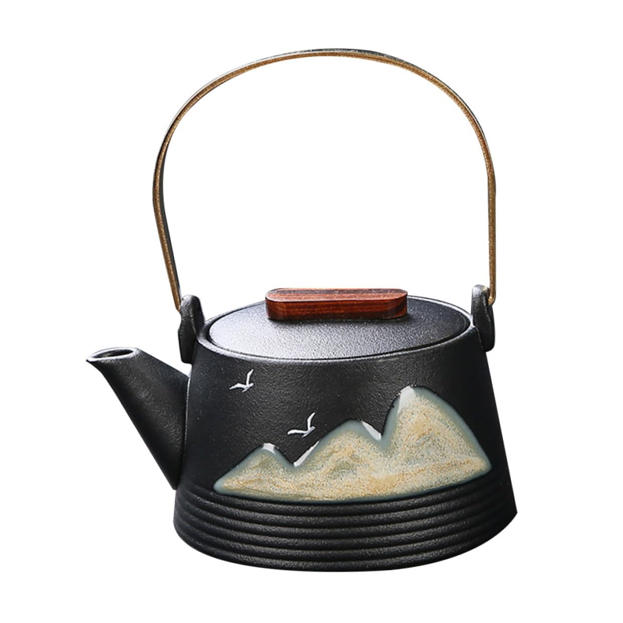 Tetera de Cerámica Pintada a Mano Negra Asa Fría, Pequeña Tetera Creativa para Hogar y Sala de Té Profesional