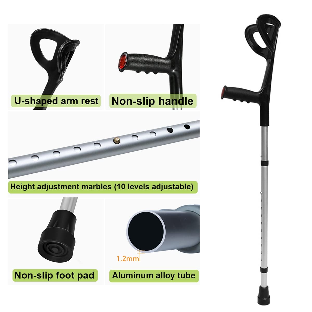 Ergonomiczne kule na przedramiona, wygodny uchwyt i odporne na zużycie, składane kule dla dorosłych, kule do chodzenia, regulowana wysokość, pomoc w poruszaniu się dla osób starszych, seniorów i osób