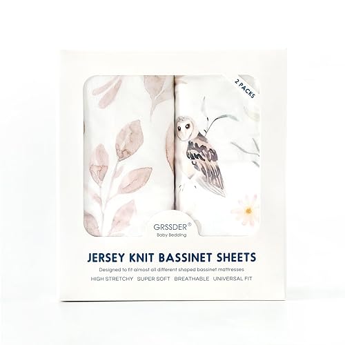 Miniatura 9 de Juego de 2 sábanas ajustables elásticas ultra suaves y universales para colchones de moisés rectangulares, ovalados o de reloj de arena o