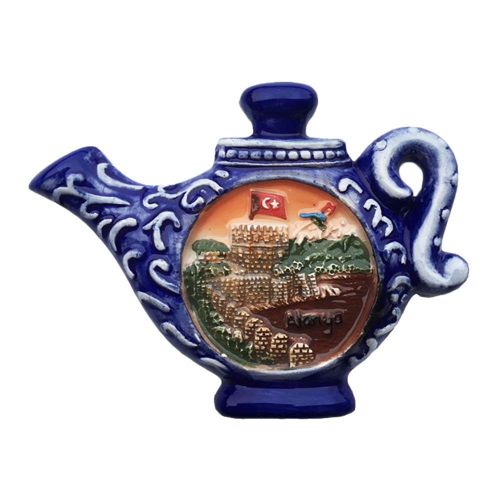Wedarego Alanya3 3D Teapot Alanya Turkey Refrigerator Fridge Magnet Tourist Souvenirs Handmade Ceramics Craft Magnetic Stickers Home Kitchen Decoration Travel Gift