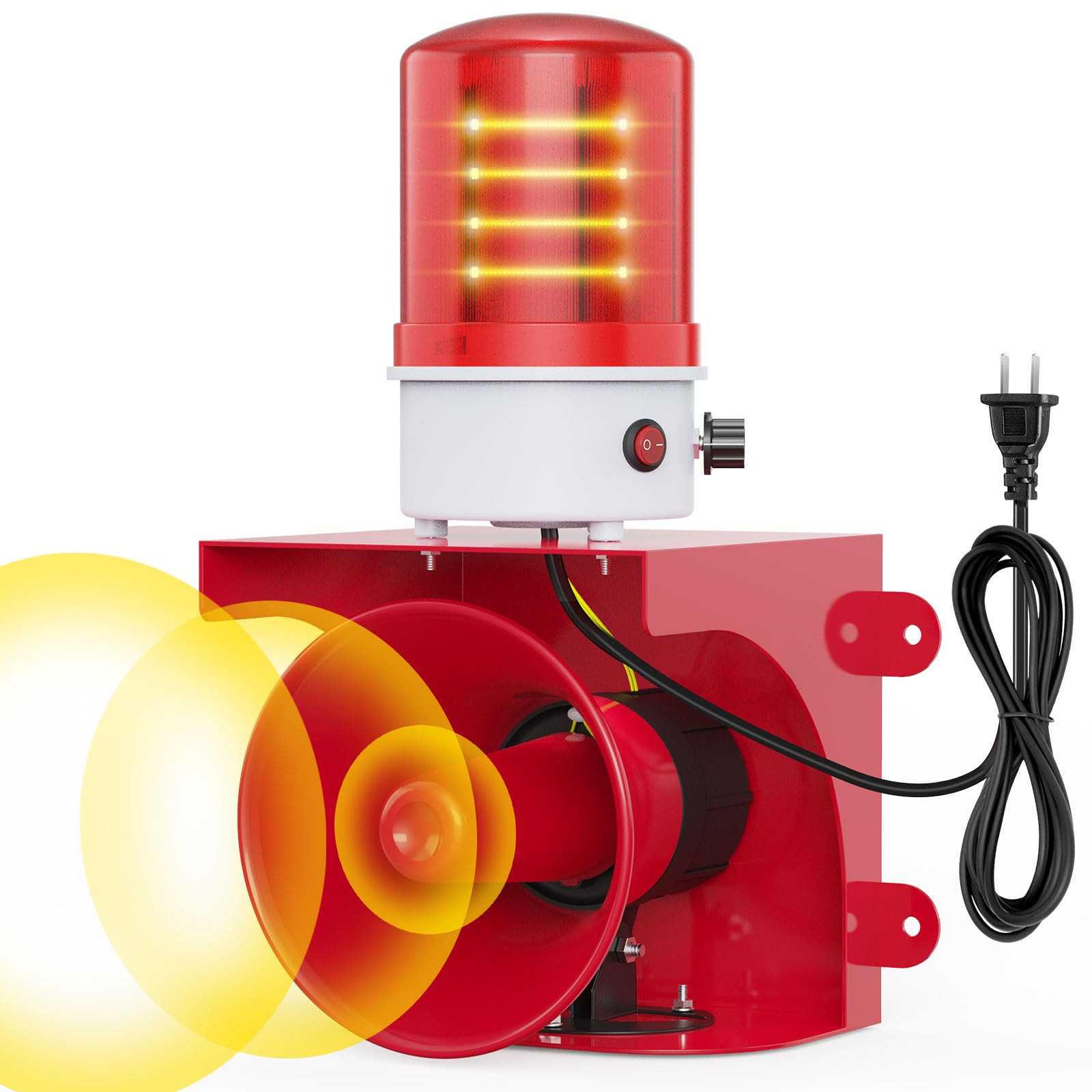 Sirena industrial de alarma de sonido y luz, 0-120dB ajustable, IP65 impermeable, rango de advertencia de 100-150 metros para fábrica/almacén/escuela/oficina, sirena de seguridad de emergencia, alarma