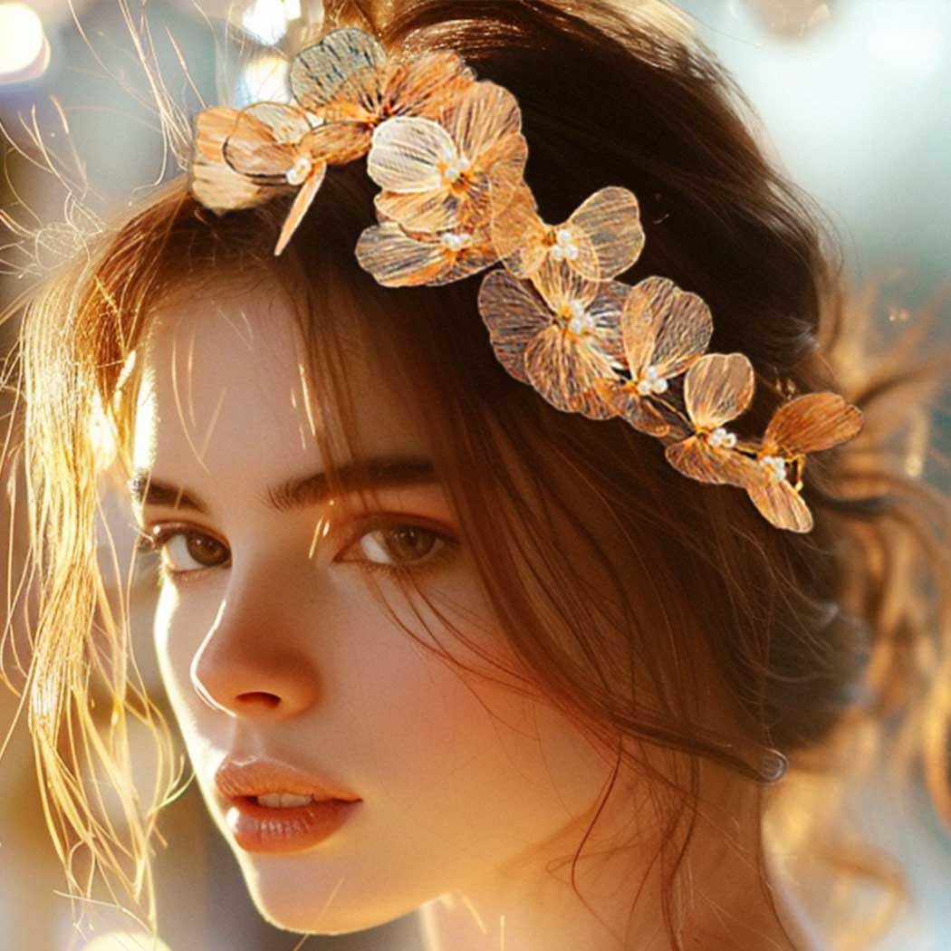 Unicra Flower Hair Vine Gold Bridal Wedding Hair Piece Pearl Headband Hair Accessories for Women and Bride - Image 6