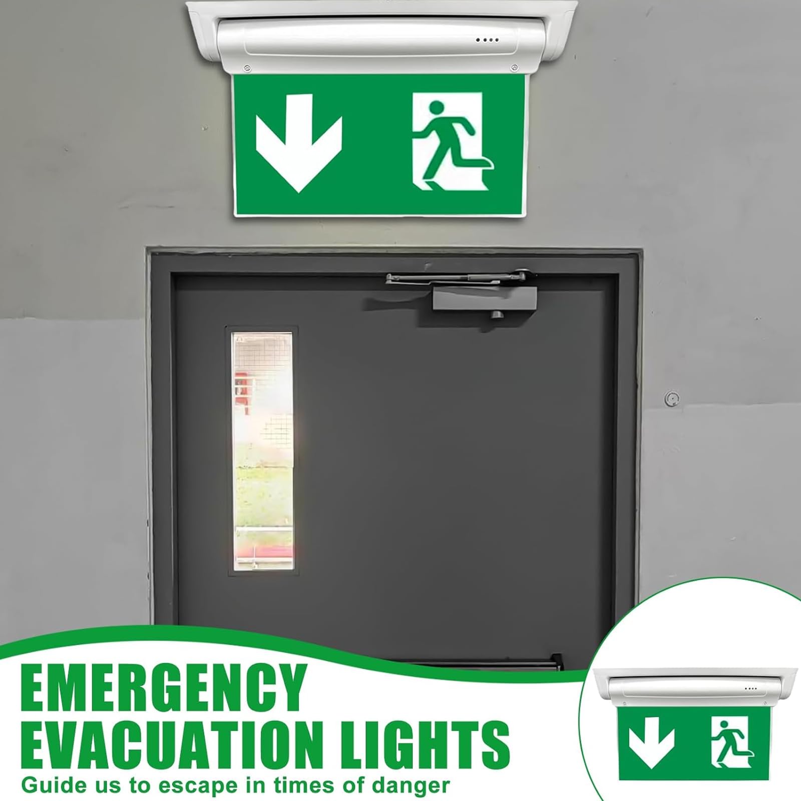 BORDEAG Éclairage de Secours LED, Indicateur De Sécurité à LED avec 6 Pictogrammes de Sortie de Secours Panneau Lumineux, Panneau de Sortie Secour, Fixation Plafond
