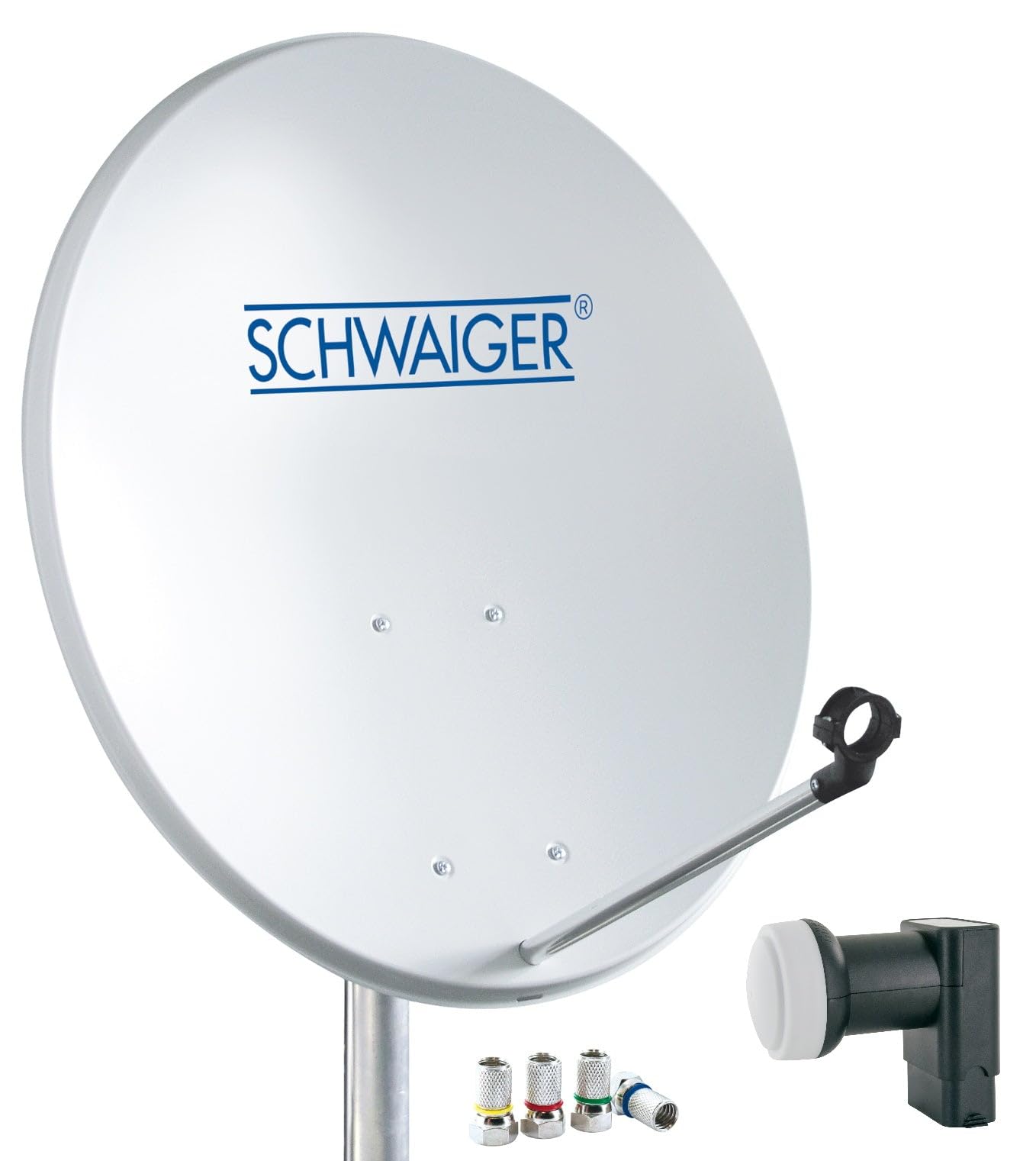 SCHWAIGER -470- System satelitarny | Antena satelitarna | 55 cm | Antena satelitarna stalowa | Podwójny konwerter | cyfrowy | 2 uczestników | 8 złączy F | 7 mm | 55 x 62 cm | jasnoszary