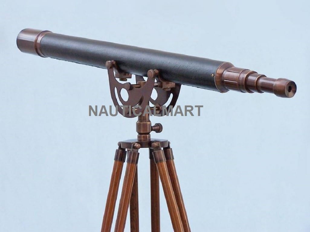 Nauticalmart Floor Standing Antique Copper with Leather Anchormaster Telescope 50"