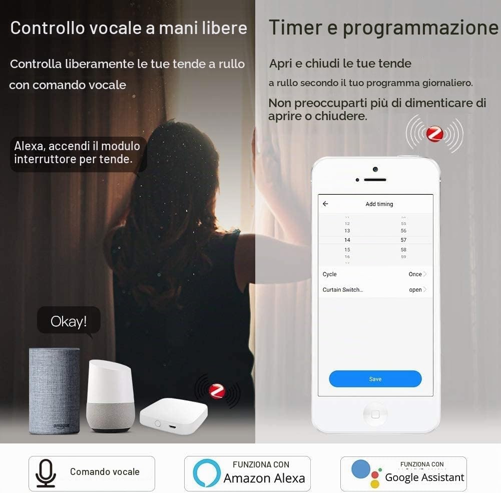 MOES Tuya Zigbee RF433 Interruttore intelligente per tapparella modulo relè | timer, motore tapparelle, compatibile Alexa Google Smart Life【Tuya ZigBee Hub richiesto】