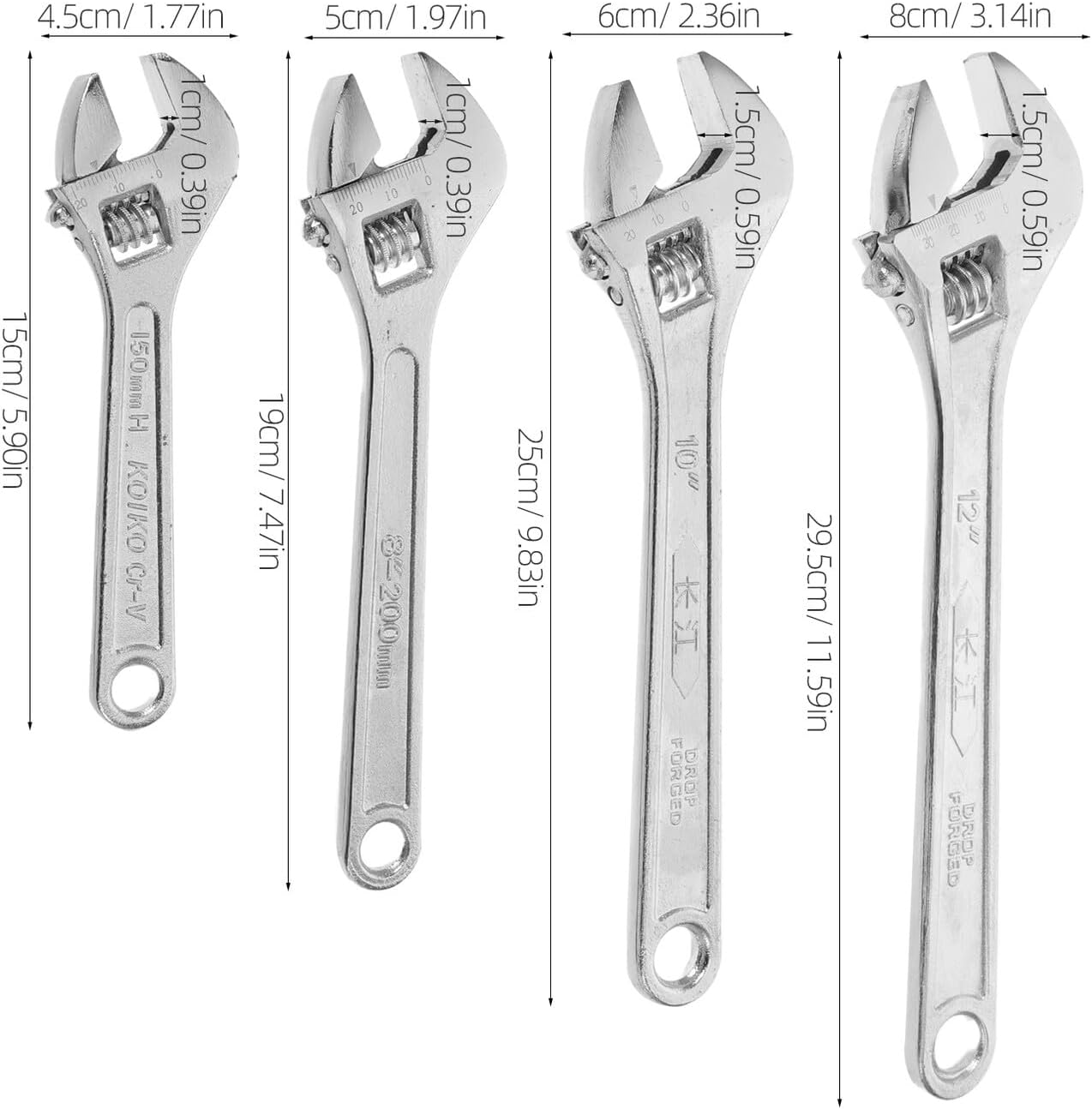 4pcs Adjustable Wrench Set Multi-functional Portable Spanner Tools (6", 8", 10", 12") Universal Heavy-duty Adjustable Wrenches for Household, Plumbing, and Workshop Use