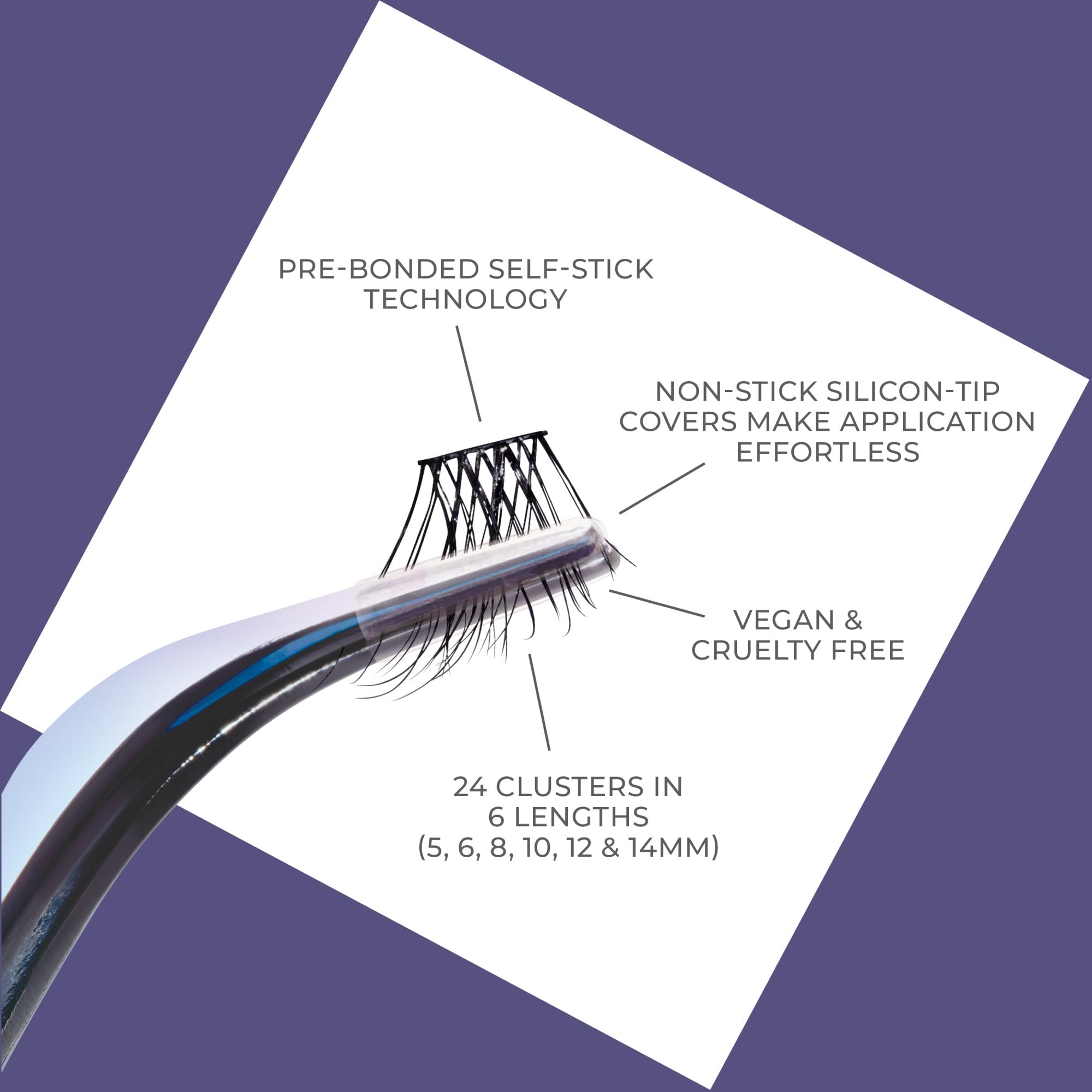 KISS imPRESS Falsies ILP02C – Bezklejowe Rzęsy Bondingowe Samoprzylepne Demi Edgy – Kępki DIY pod Rzęsy – 24 szt. z Aplikatorem