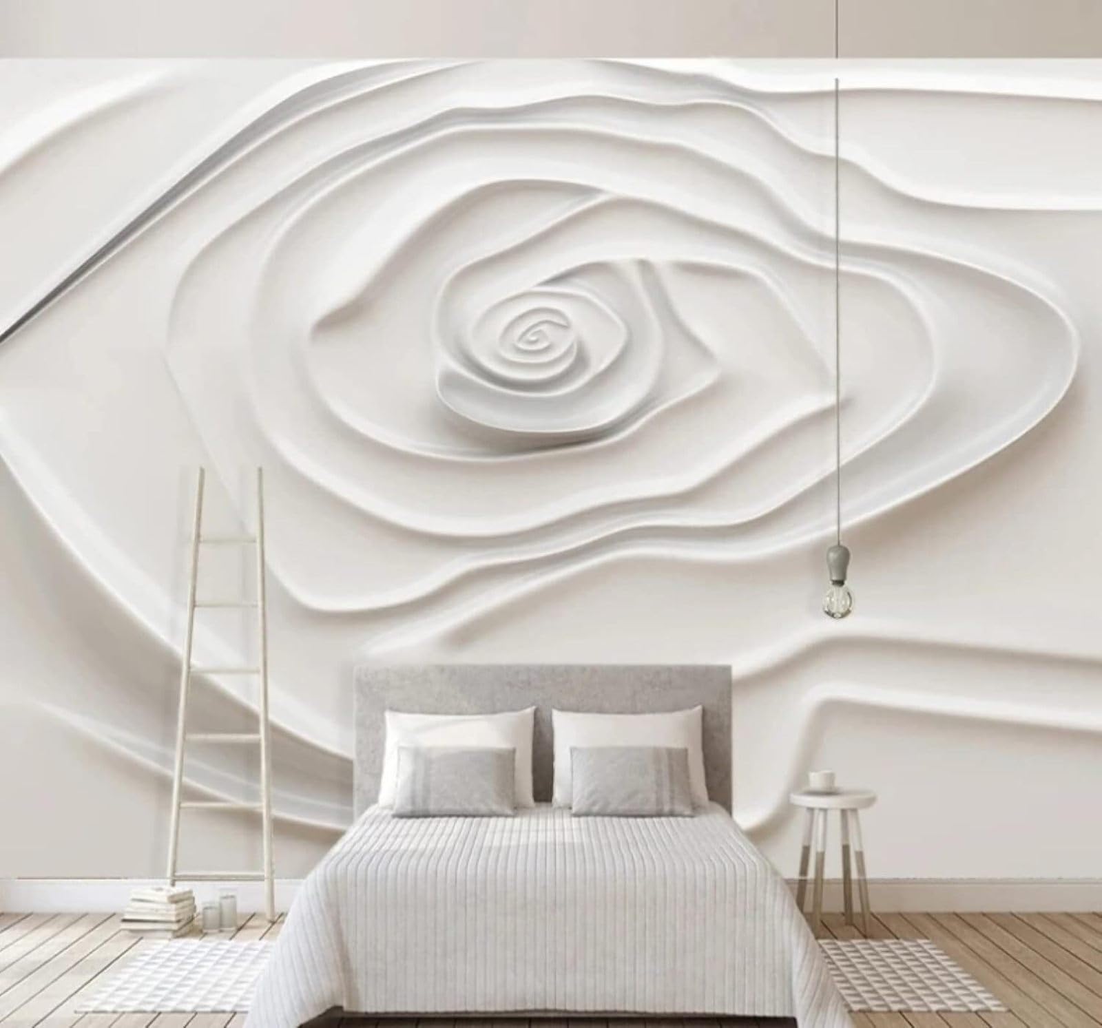 Wallpaper-3D-Xlm 300Cm×210Cm(B×H) Simple Creative Embossed White Rose 3D Wallpaper Easy Install Feature Office Living Room Sofa Bedroom Tv Background Wall Decoration-300Cm×210Cm