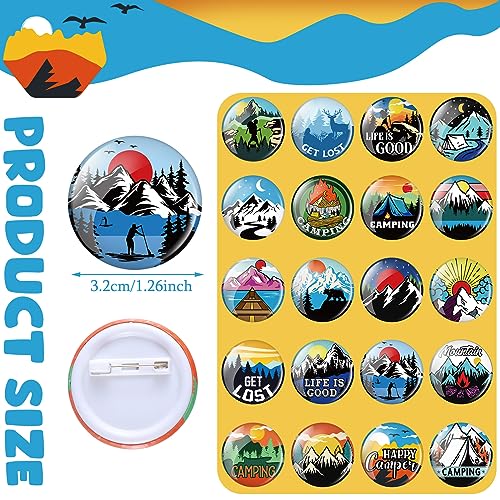 Tondiamo 120 Pcs Funny Camping Outdoors Button Pins Bulk for Bag Vintage Lapel Mountain Brooch Aesthetic Mini Badge Nature Button Pins for Backpack Hat Clothing Party Decoration Gift(Round Style)2