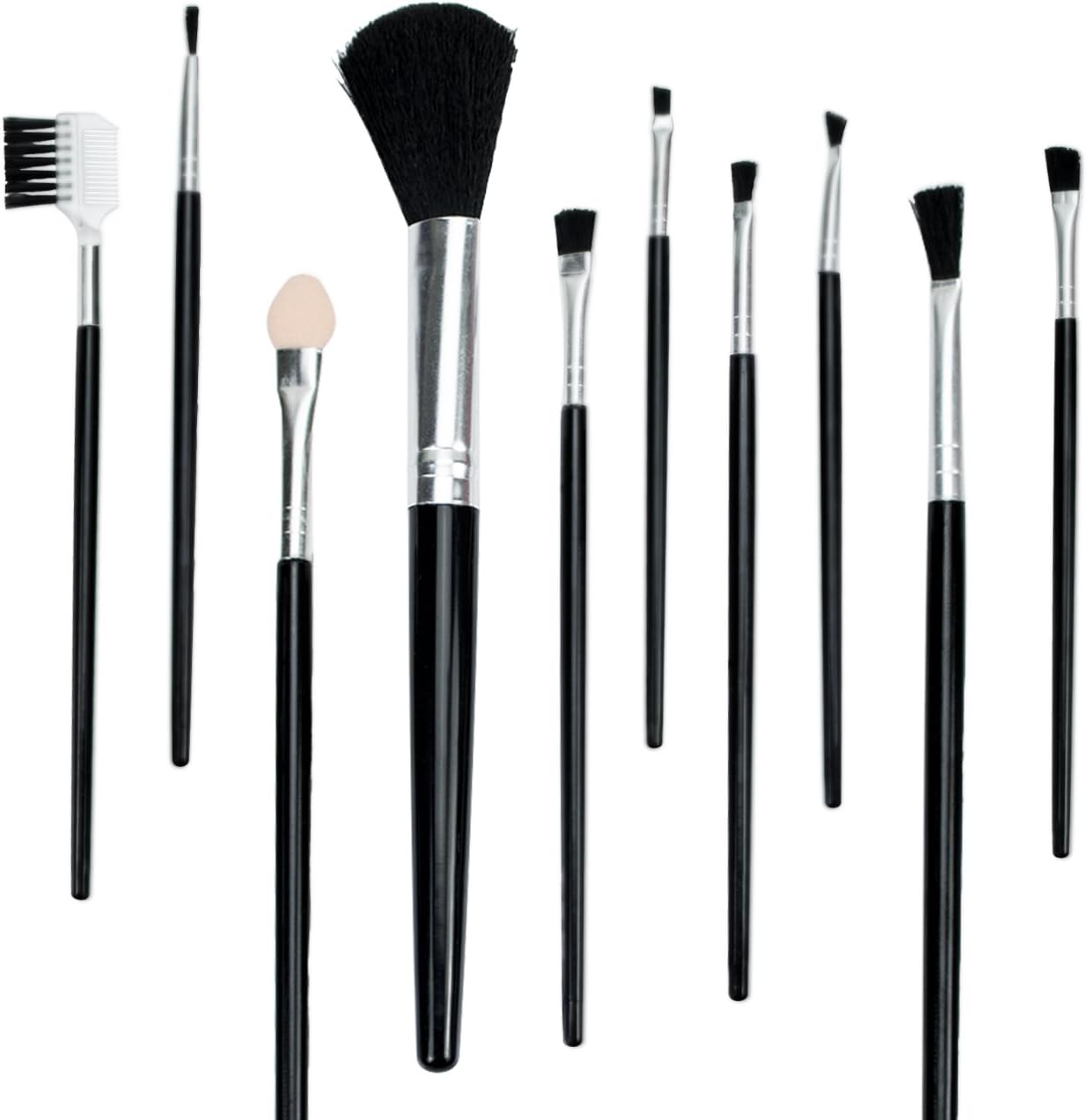 10pcs Professional makeup Brushes and Blending Set For Foundation Eyebrows and cheeks Blush Cosmetic Concealer (Colours May Vary White/ Black)