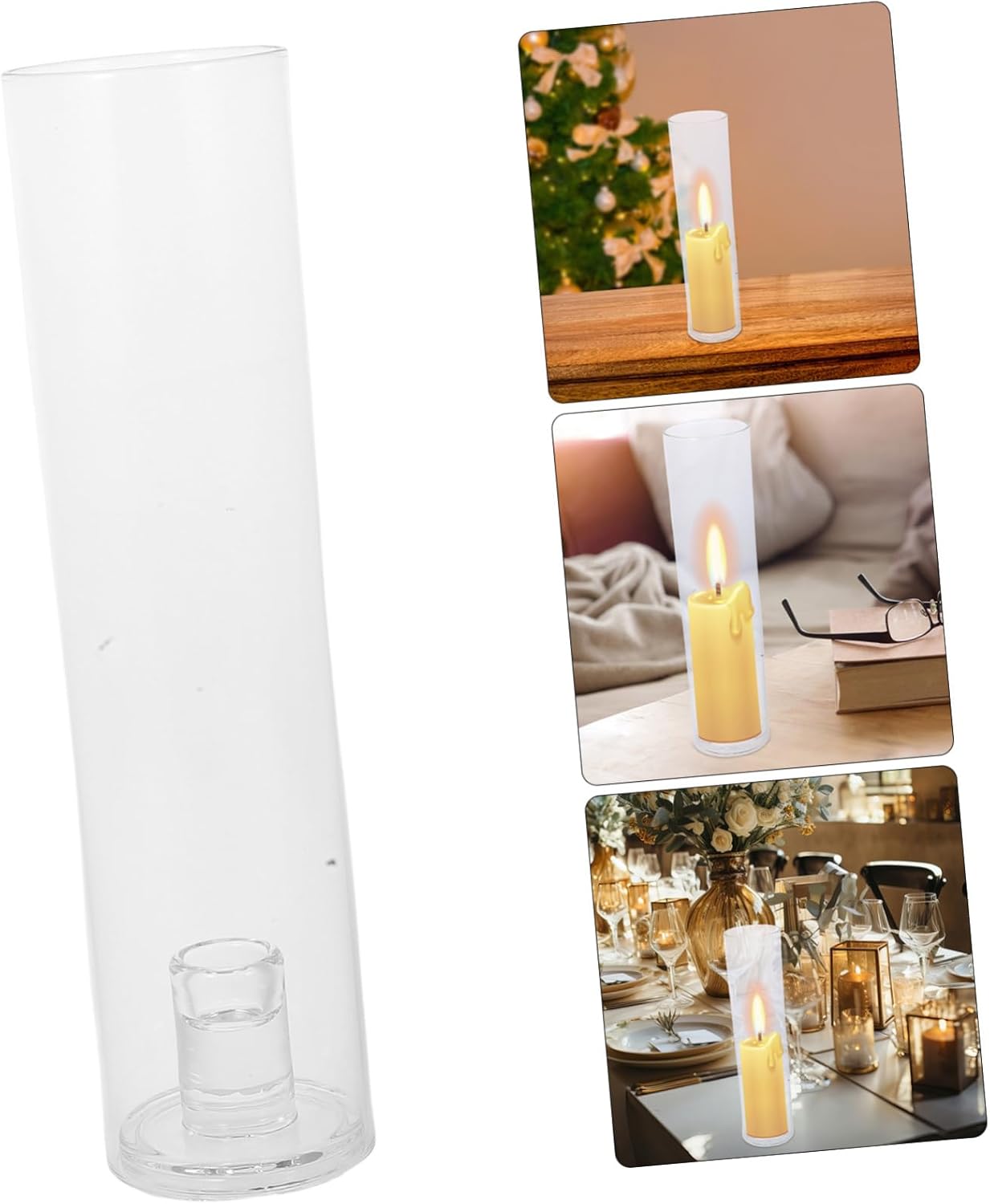 1set Elegant Tall Candle Holders Windproof Cylinder Covers of Glass Taper Candle Holders for Wedding Birthday Christmas Home Decor