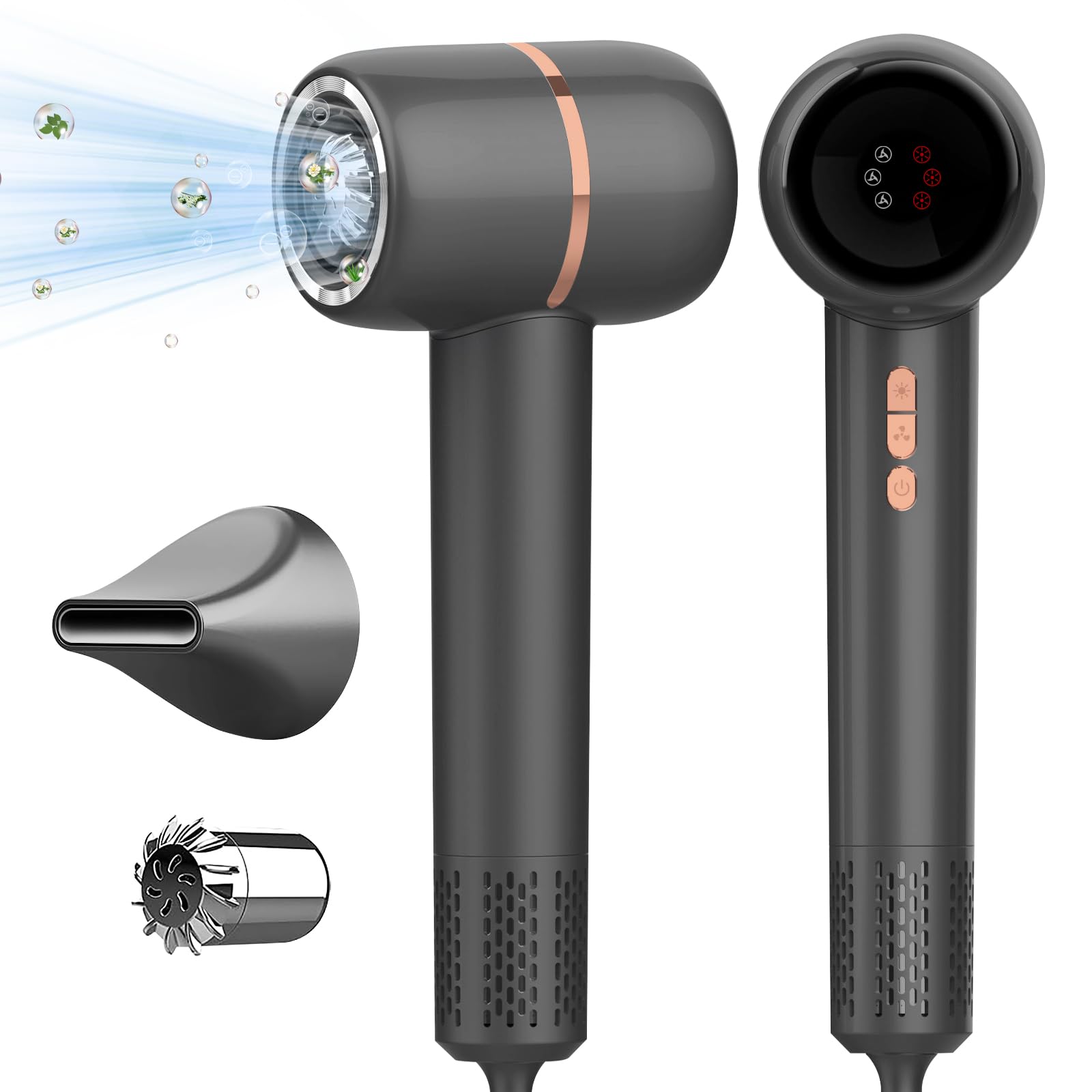 Hair Dryer - 110, 000 RPM Brushless Motor for Fast Drying, High-Speed Negative Ionic Blow Dryer with Magnetic Nozzle & LED Display & Aroma Module for Travel, Home Salon
