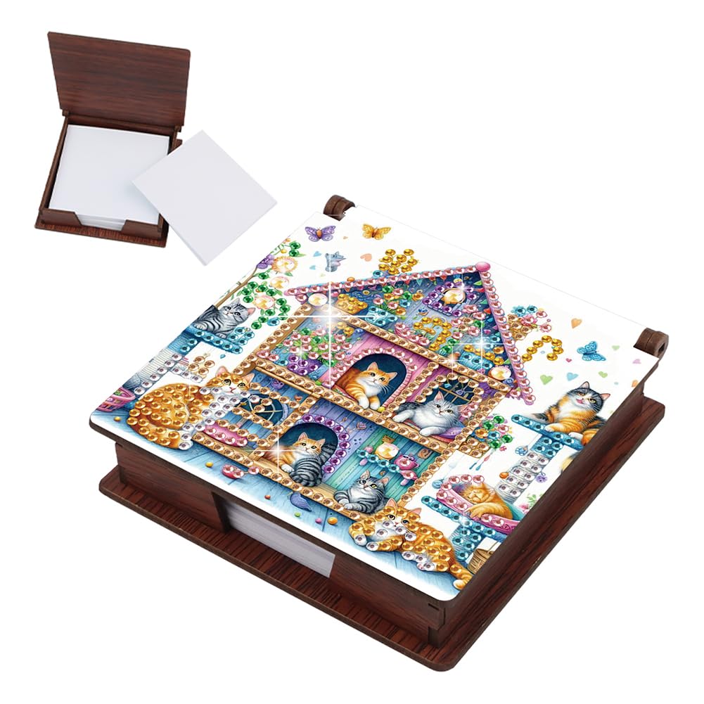 Fiorky Animals Diamond Painting Notecard Box Contains 160 Sheets of Paper Gem Painting Memo Pad Holder Mosaic Kit Rhinestones Post It Dispenser for Adults Beginners