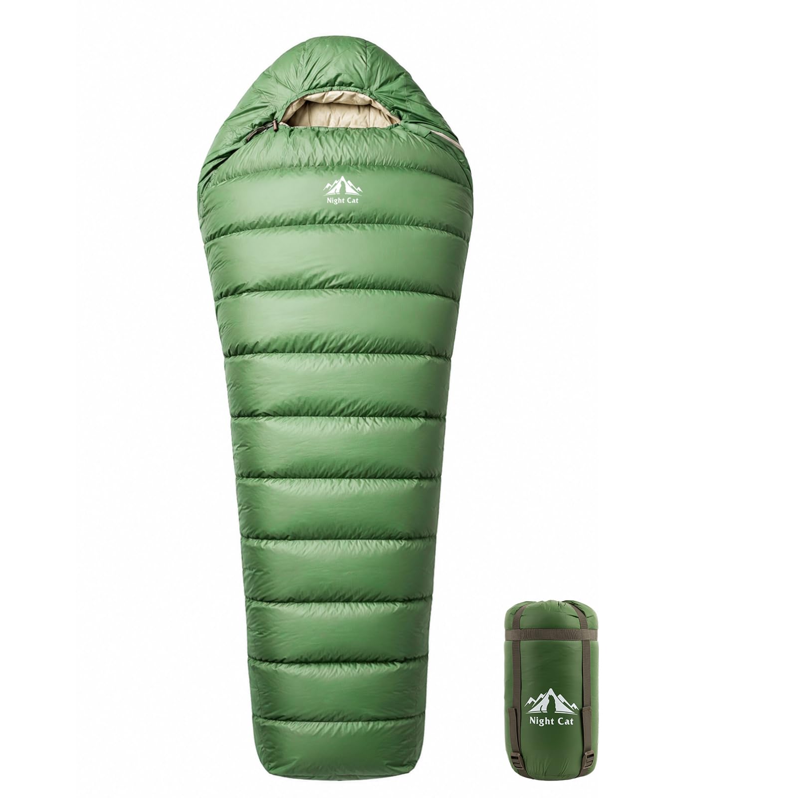 Night Cat Ultralight Sleeping Bag: Lightweight Water Resistant Winter Comfort 0 Degrees 600FP Mummy Design Compact Single Man and Woman for Camping Hiking