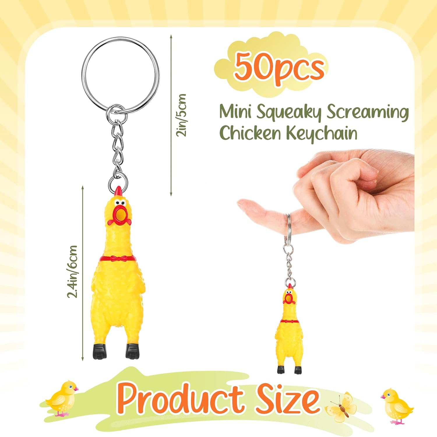 Shappy 24 Pcs 2.4" Mini Rubber Chicken Keychains Squeaky Screaming Chicken Squeeze Pendant Gag Gifts for Christmas Birthday Party (Yellow)