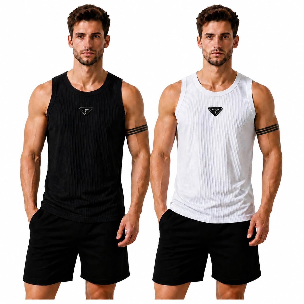 JYSUN Men's Ribbed Tank Top, Sleeveless Gym Vest, Black and White, Pack of 2-picture-13