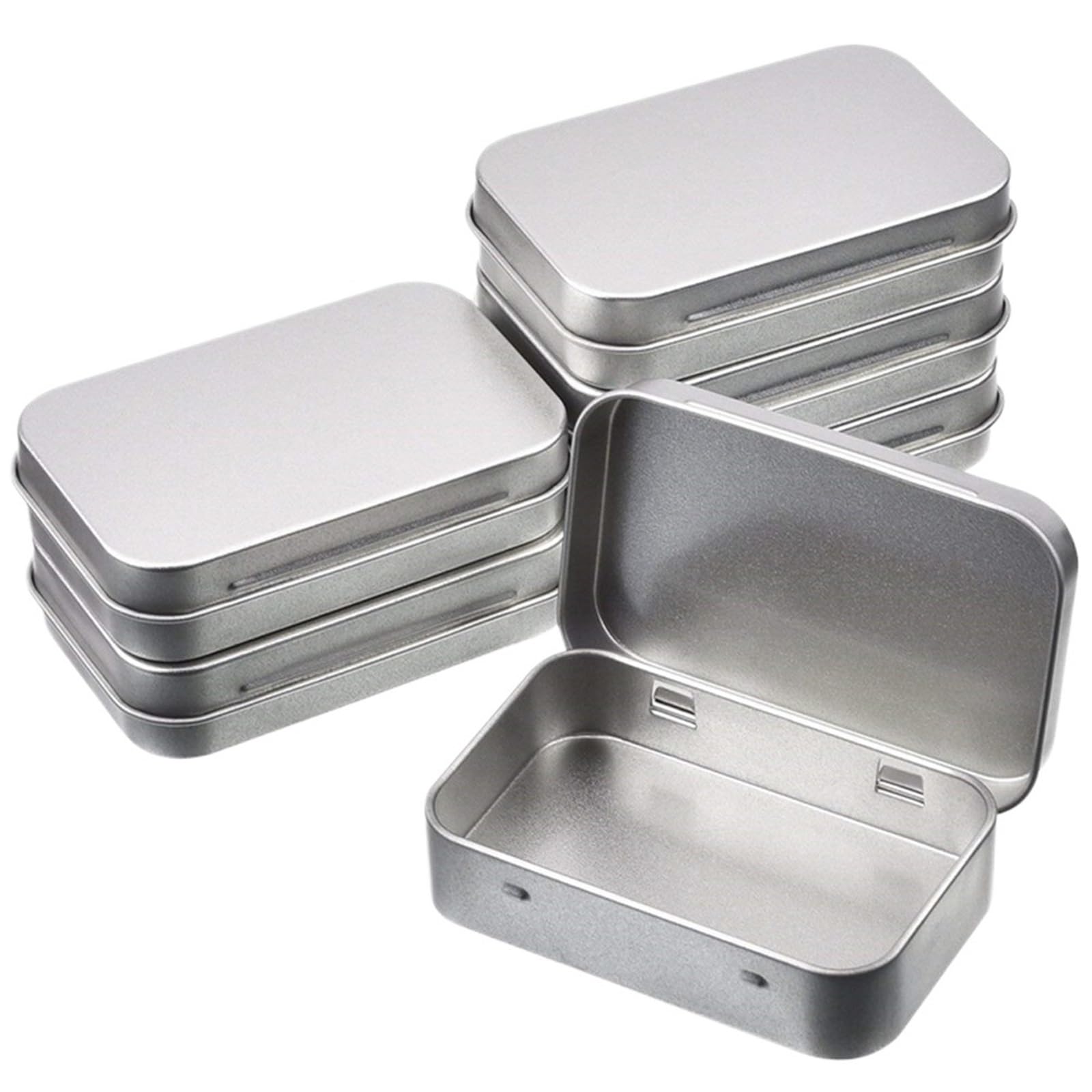 aluminum tin can, 20 Pcs Rectangular Metal Tin Box with Lid, Push Candy Pill Cases, Coin Jar, Hinged Storage