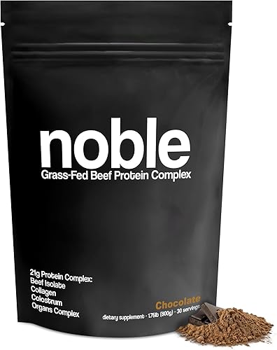 Noble - Proteína en polvo de chocolate todo en uno, 0.74 oz de proteína de res alimentada con pasto y colágeno, mezcla de calostro y órganos, sin