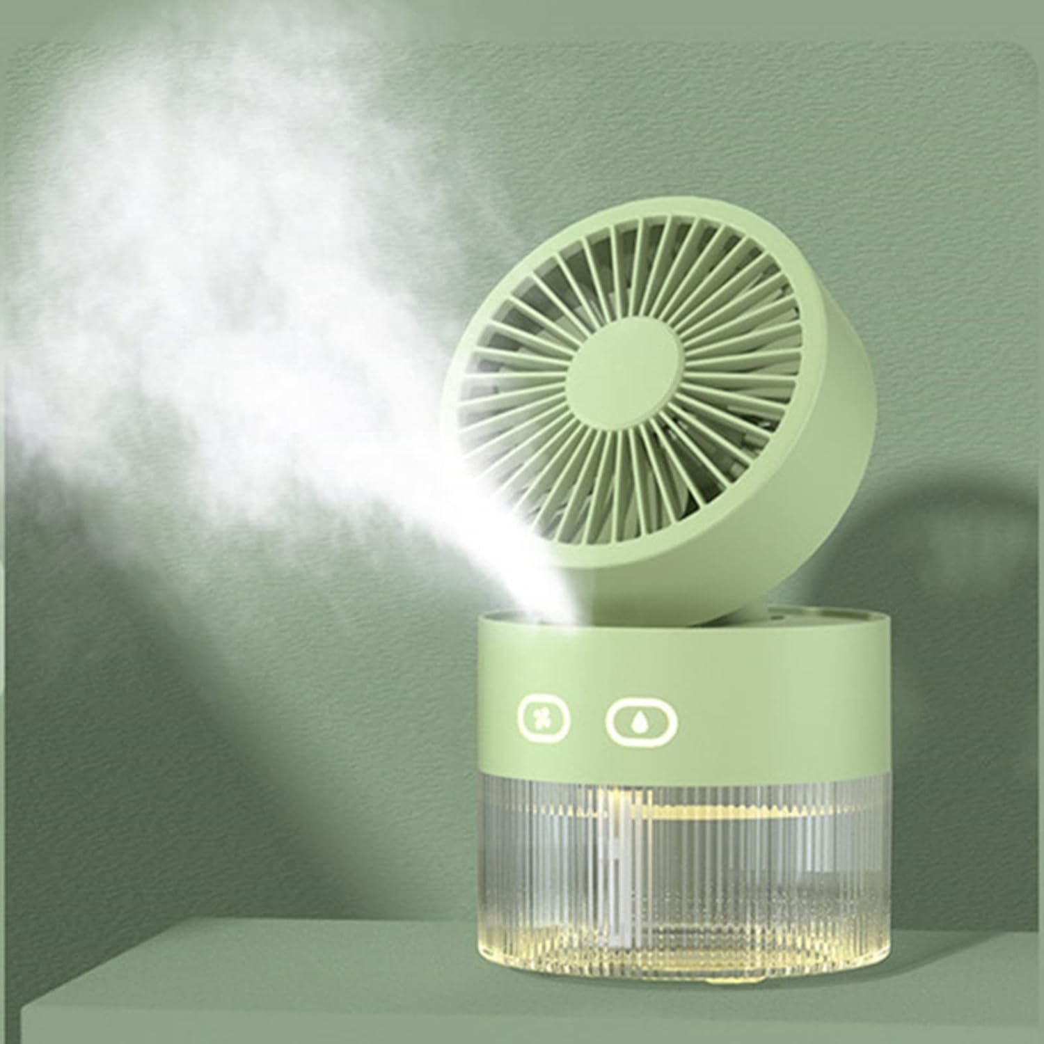 Desk Fan Portable Rechargeable USB Mini Water Cooling Spray Fan with Night Light Strong Wind 25dB Quiet Operation with 350ML Water Tank for Home Office Outdoor Pink