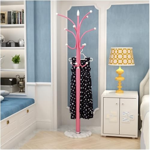 Perchero de pie independiente, perchero de pie para pasillo, árbol de metal, sombrero, almacenamiento con base redonda de mármol para ropa,