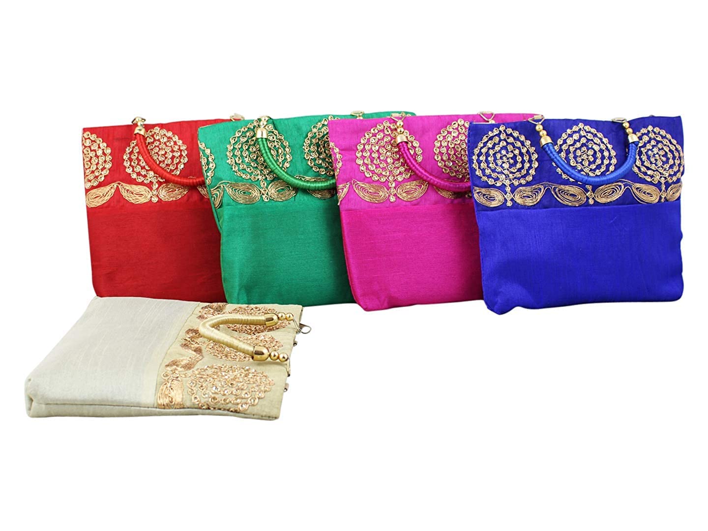 ANAS STORE Gold Embroidered Purse for Women, Potli Bags for Return Gifts, Shagun Potli Pouch, Ethnic Party Favor Bags, Potli Purse for Baby Shower (set of 5)