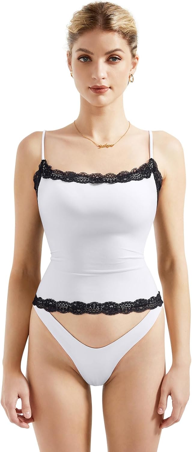 SUUKSESS Women Lace Double Lined Camisole Top Spaghetti Strap Going Out Tank Top
