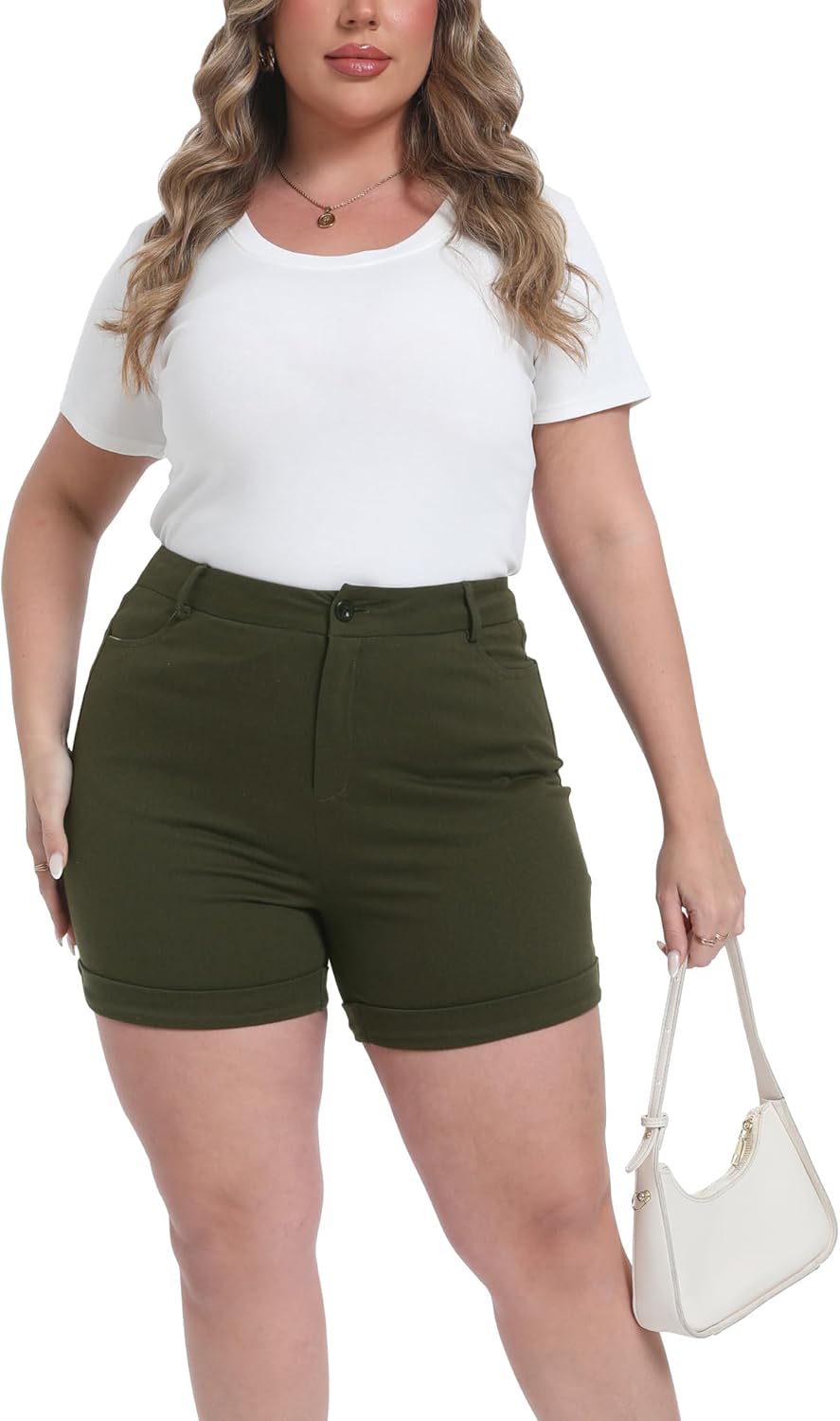 Plus Size Shorts Stretchy High Waisted Womens Summer Casual Shorts with Pockets - Image 5