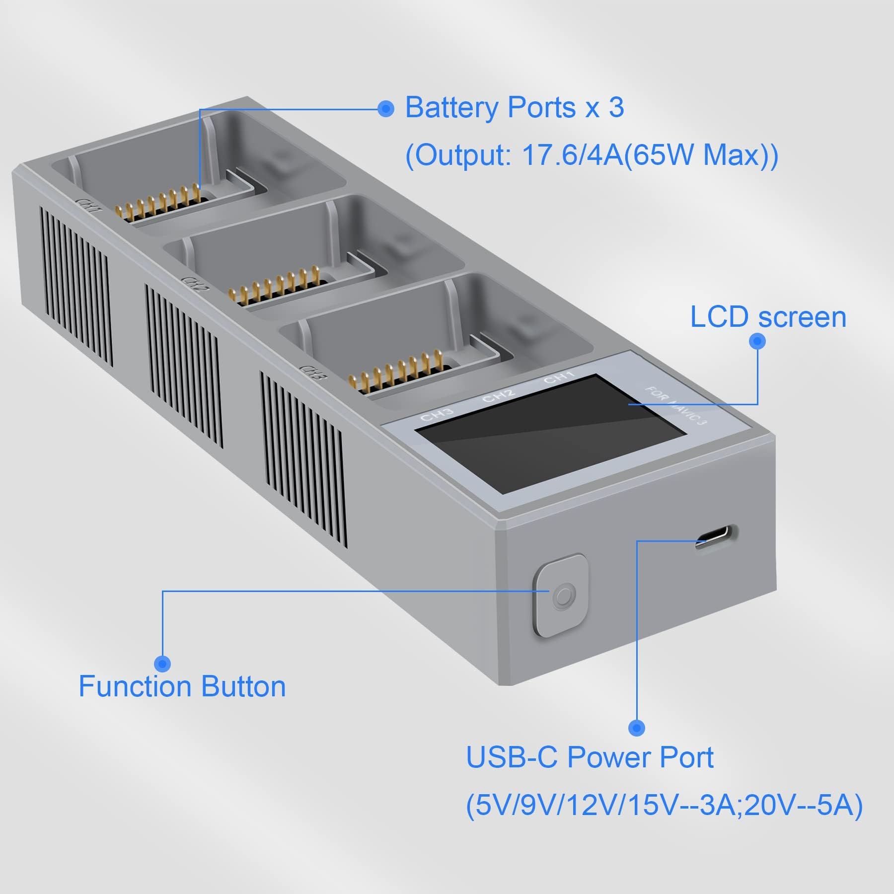 Station de charge triple LCD multi batterie pour DJI Mavic 3 avancée - Chargeur portable et efficace