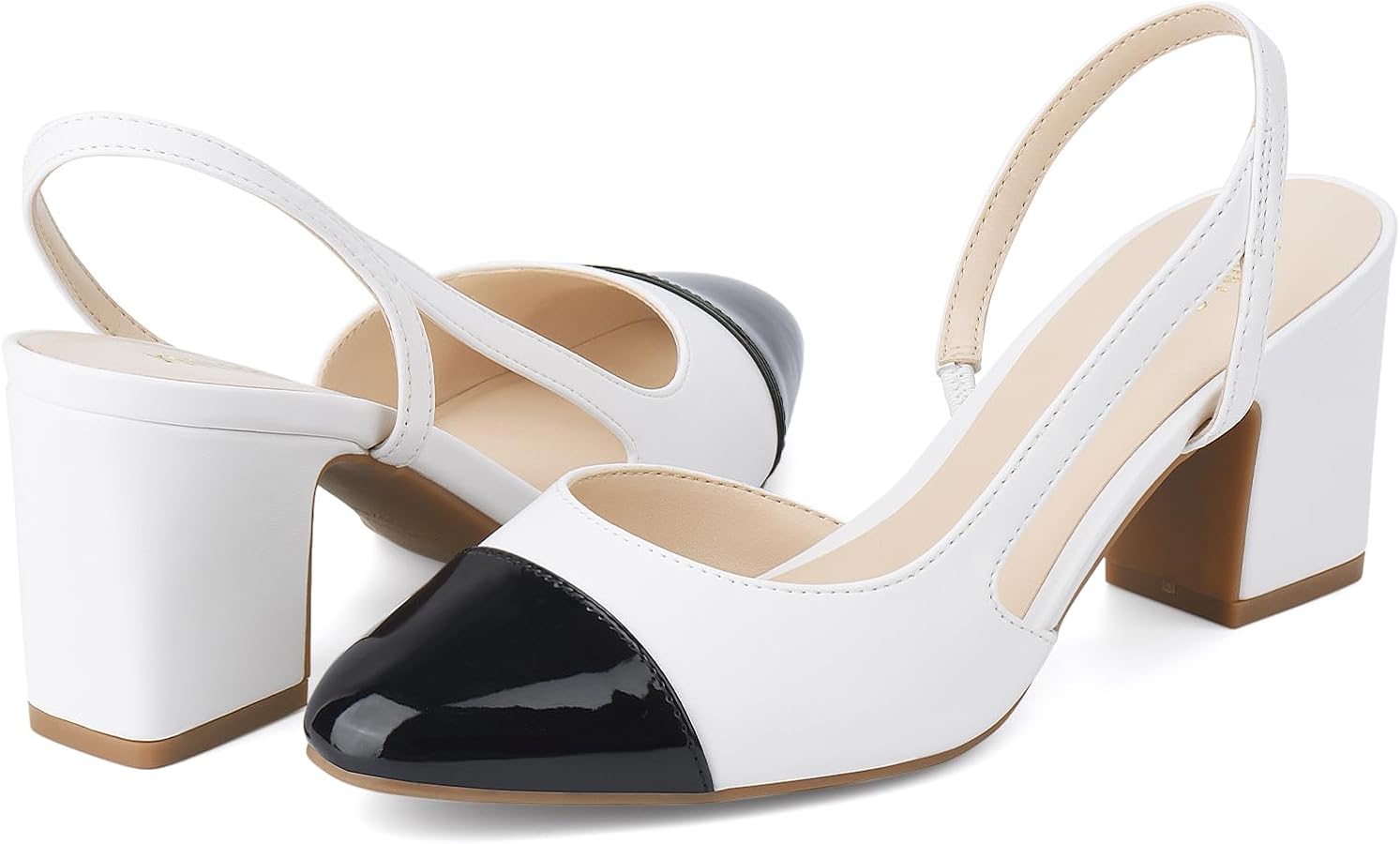 Amazon.com | JENN ARDOR Closed Toe Chunky Heels Slingback Pumps Block Dress  Shoes Women Comfort Classic Splicing Pointy Cap Toe Low Heels Sandals 2.5  inch for Wedding White 6.5