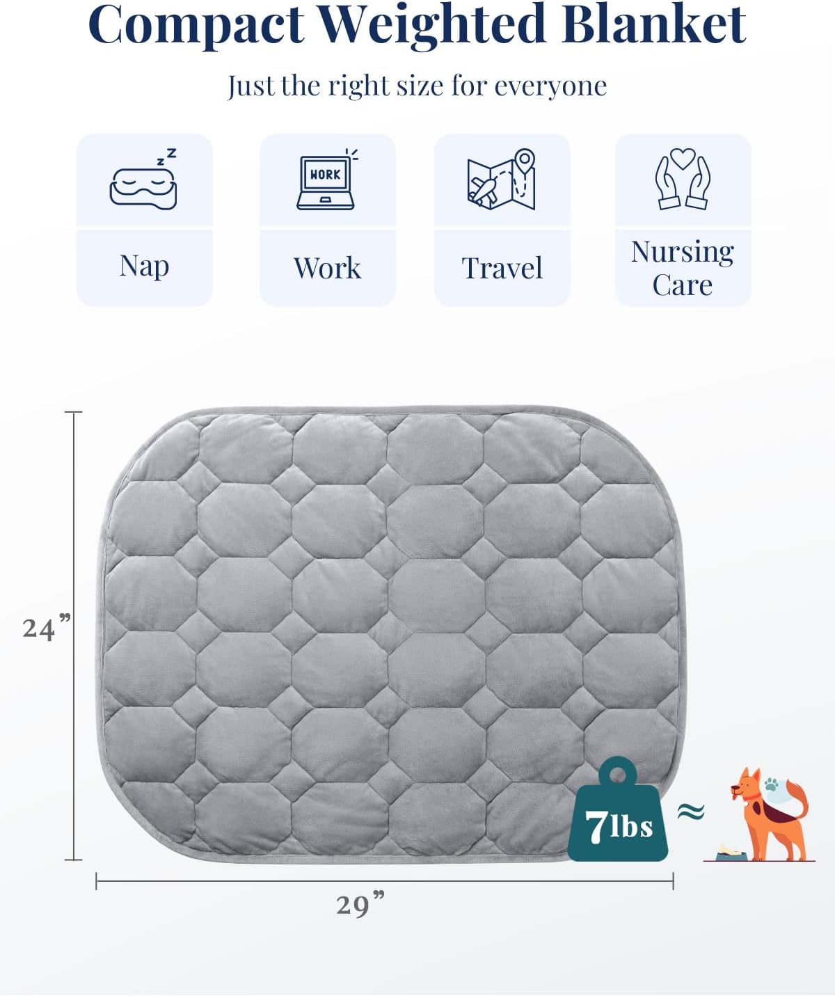 Kivik Weighted Lap Blanket, 7 lbs Weighted Lap Pad for Adults, Small Travel Weighted Blanket for Relaxation, Portable & Breathable, Grey, 24"x29" - Image 3