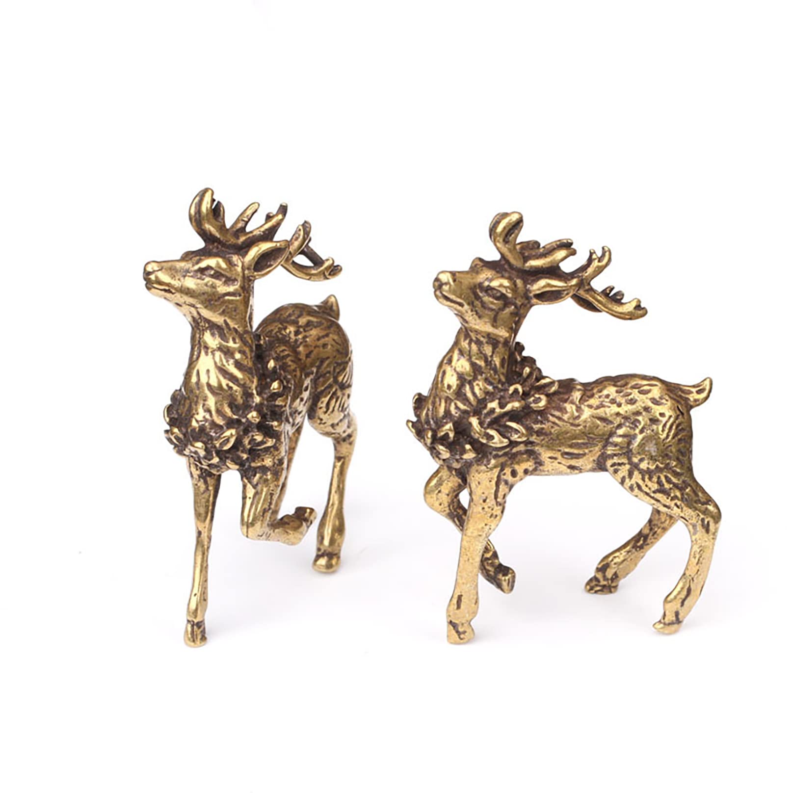 NGDFGR 2Pcs Pure Copper Elk Sculpture Ornaments,Solid Brass Sika Deer Miniature Figurines Lucky Feng Shui Crafts Desk Decorations