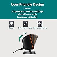 Vista 2 de OBZ Escáner de código de barras de escritorio 1D 2D manos libres omnidireccional automático USB con cable escáner de inventario lee pantallas