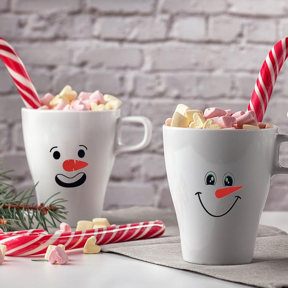 GlyinnHe 60 calcomanías de cara de muñeco de nieve de Navidad, lindas calcomanías de cara de muñeco de nieve, calcomanías de vinilo de Navidad para ventana de Navidad, decoración de pared, nevera,