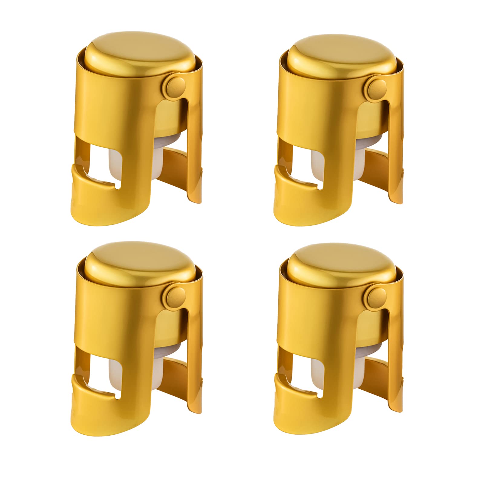 Champagne Stoppers with Stainless Steel Champagne Saver with Food Grade Silicone Leak proof Keep Fresh Suitable for Champagne, Cava, Prosecco and Sparkling (Gold, 4 Pack)