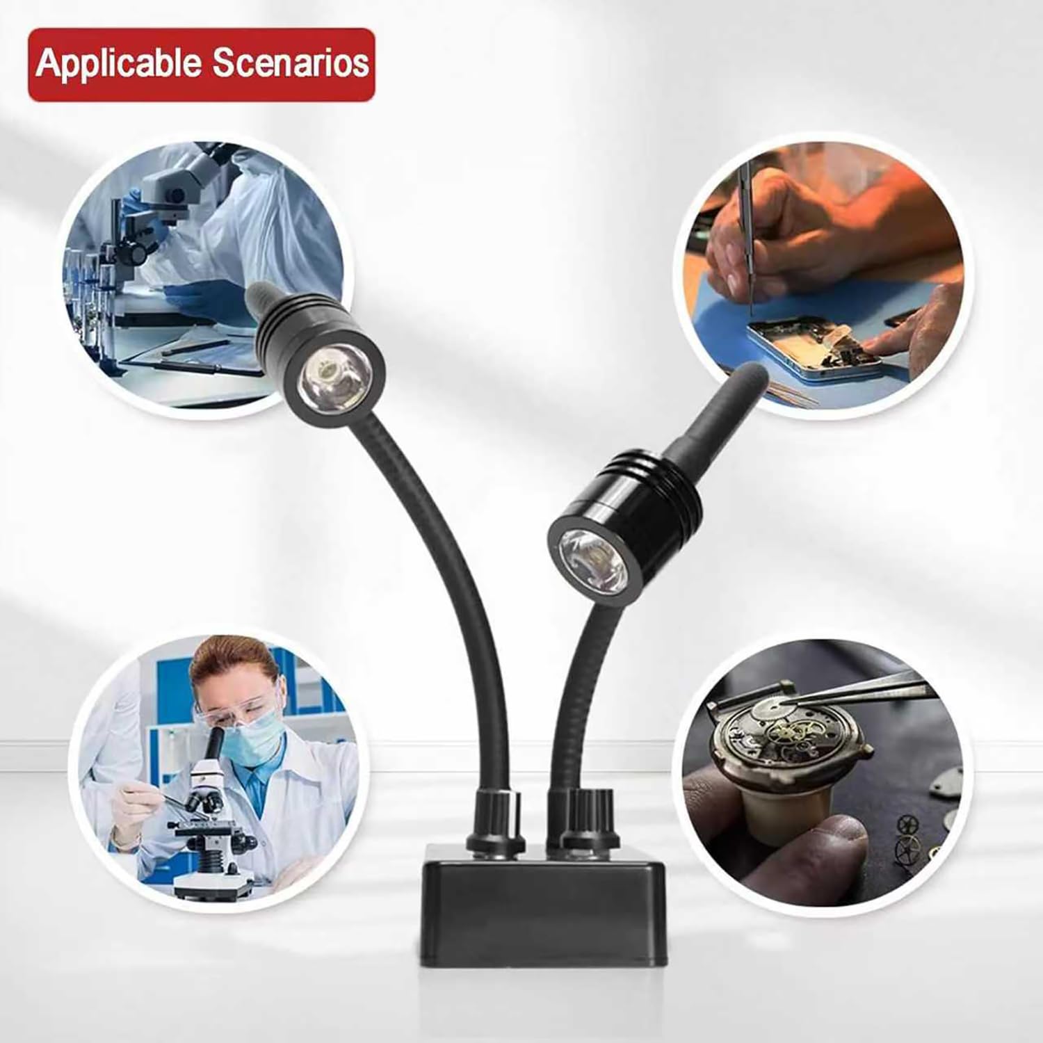 Lampe D'éclairage pour Microscope De Laboratoire, Double Spot LED À Col De Cygne, Luminosité Réglable en Continu Et Angle Réglable À 360°, Température De Couleur 6500k, pour Microscope Stéréoscopique