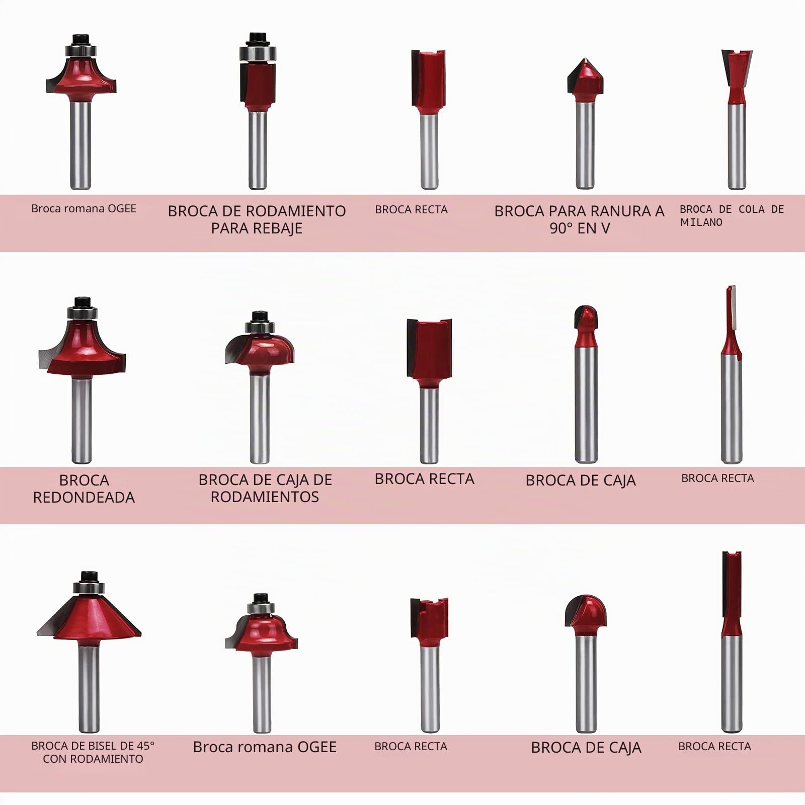 HSEAMALL 15 piezas 1/4 " 6.35MM vástago Fresas de fresado de carburo de tungsteno Fresas de madera con caja de madera