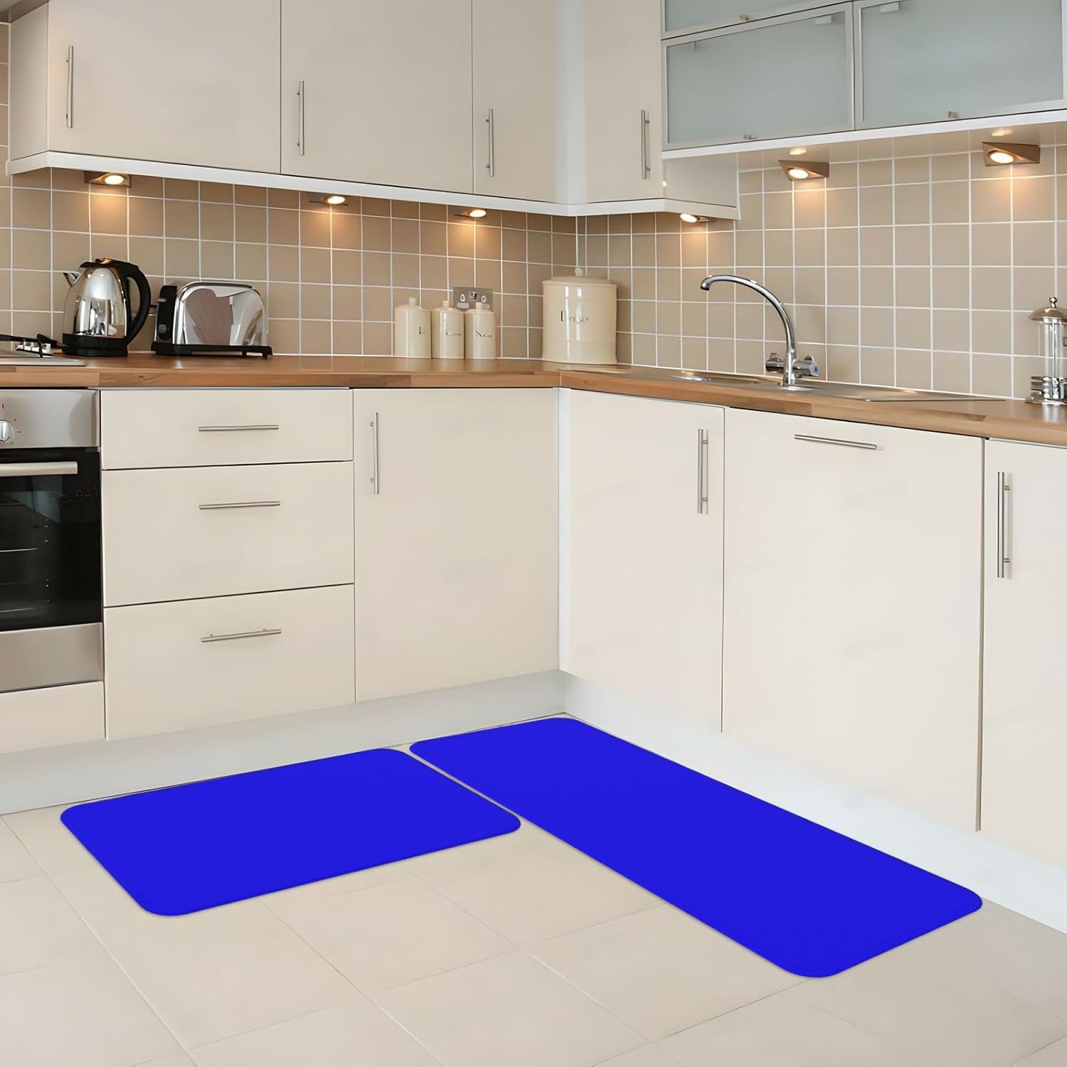 Blue Print Kitchen Rugs Sets of 2 Non Slip Washable, Anti Fatigue Kitchen Mats for Floor, Home Decor