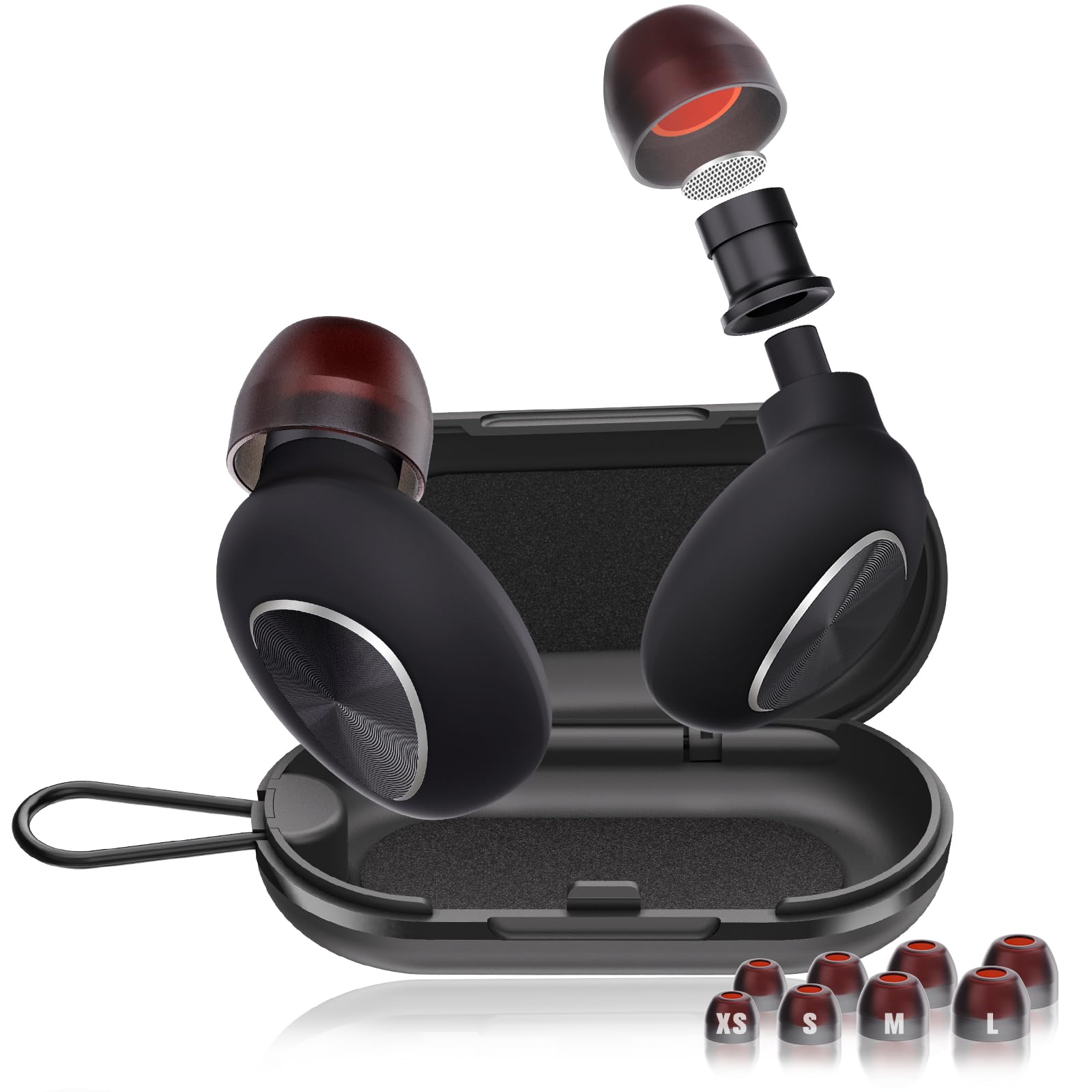 33dB Noise Cancelling Ear Plugs, Silicone Ear Plugs with 8 Ear Tips, Carry Case, Earplugs for Noise Reduction. Reusable Ear Plugs for Sleeping, Snoring, Study, and Swimming, XS/S/M/L Sizes Included