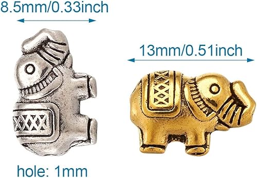 Miniatura 4 de Craftdady 60 cuentas espaciadoras de metal tibetano de elefante de la suerte, cuentas de animales talladas con detalles de oro antiguo y plata de
