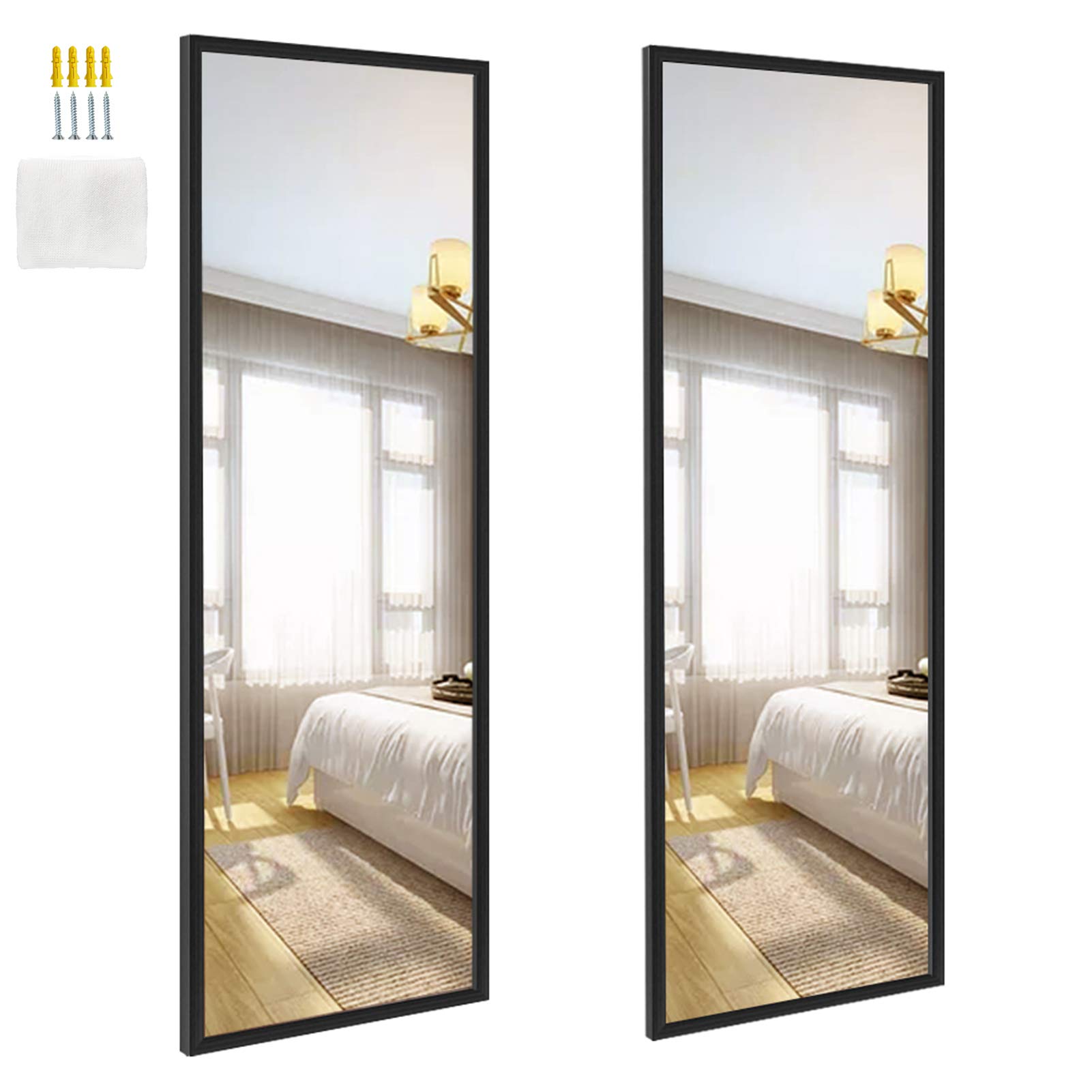 Edenseelake2 Packs 14x48 Inch Full Length Wall Mirrors Over Door Mirror for Bedroom, Living Room, Black